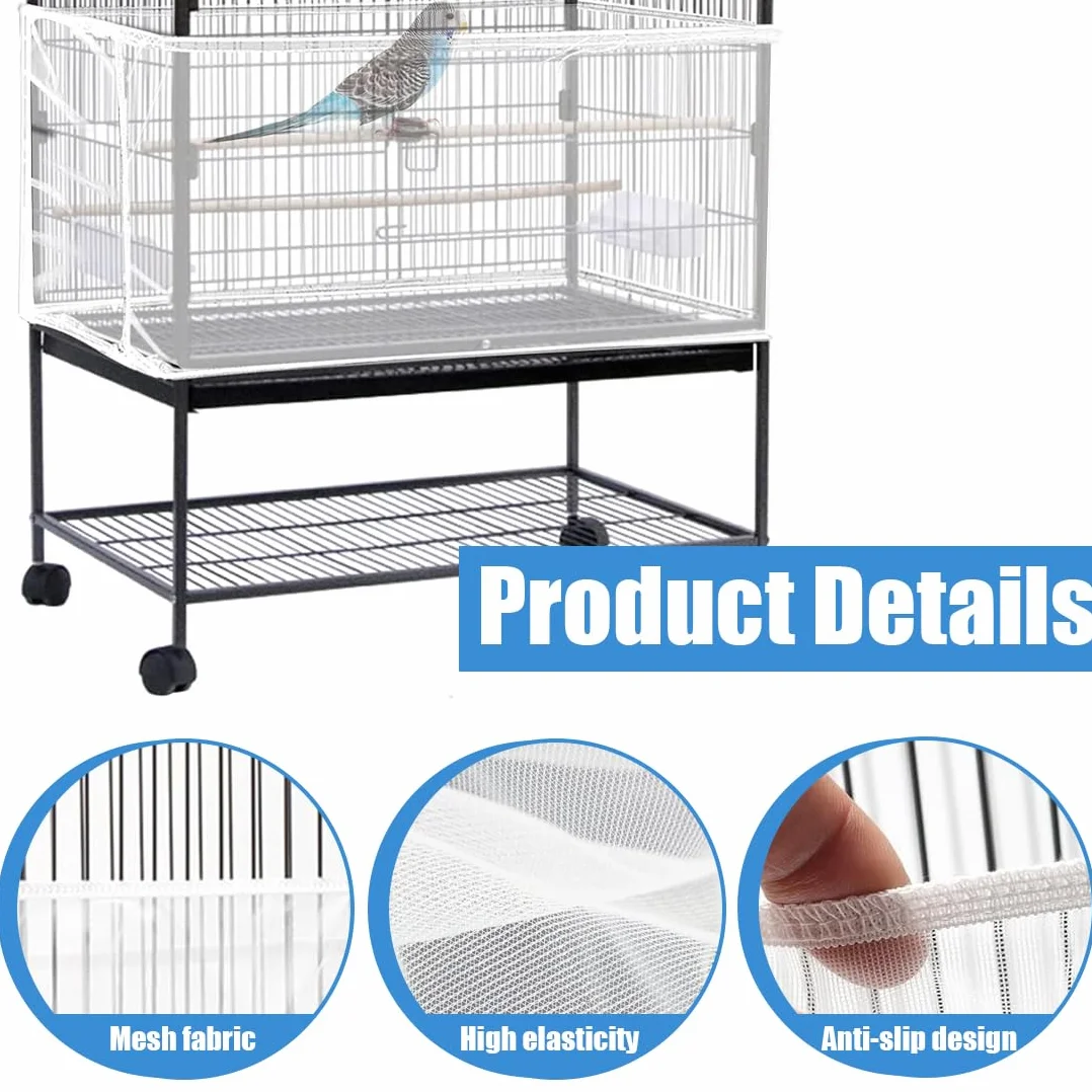 2 Pezzi Universale Copri Gabbia per Uccelli, Bird Cage Seed Catcher per Uccelli Pappagalli, Regolabile 170-200cm, Bianco