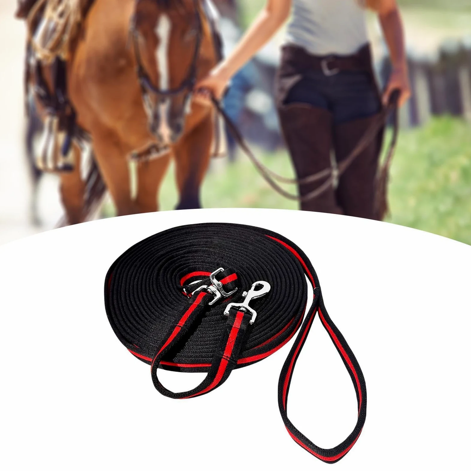 Gralara Corda per Cavalli Corda per Longhina per Cavalli Forniture Equestri Linea per Longhina per Equitazione, Passeggiate E Spettacoli, Rosso Nero