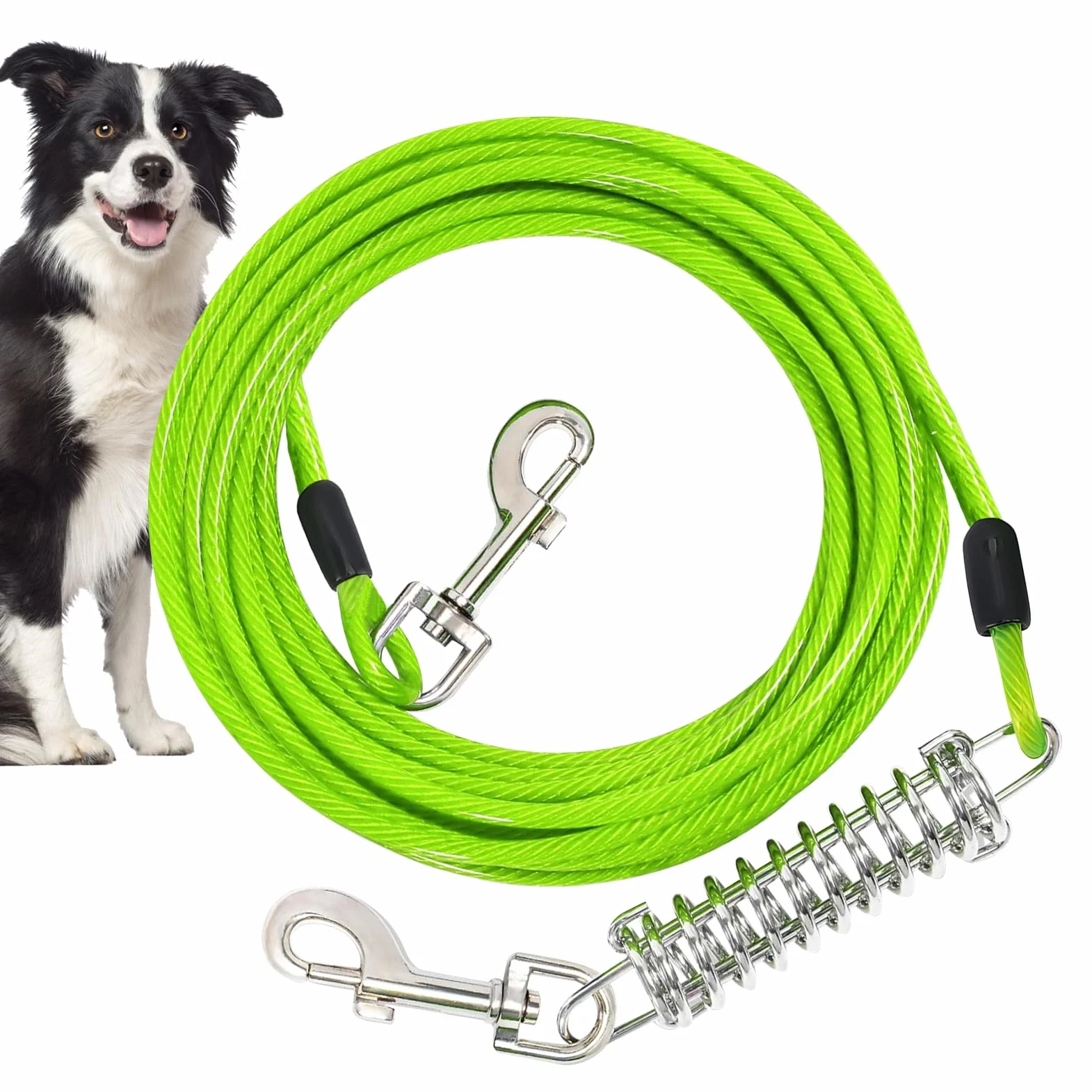 Cavo per legare il cane, 15m,verde, per esterni,con chiusura a vite, con corridore per cani per cortile e campeggio,guinzaglio per animali domestici per giardino