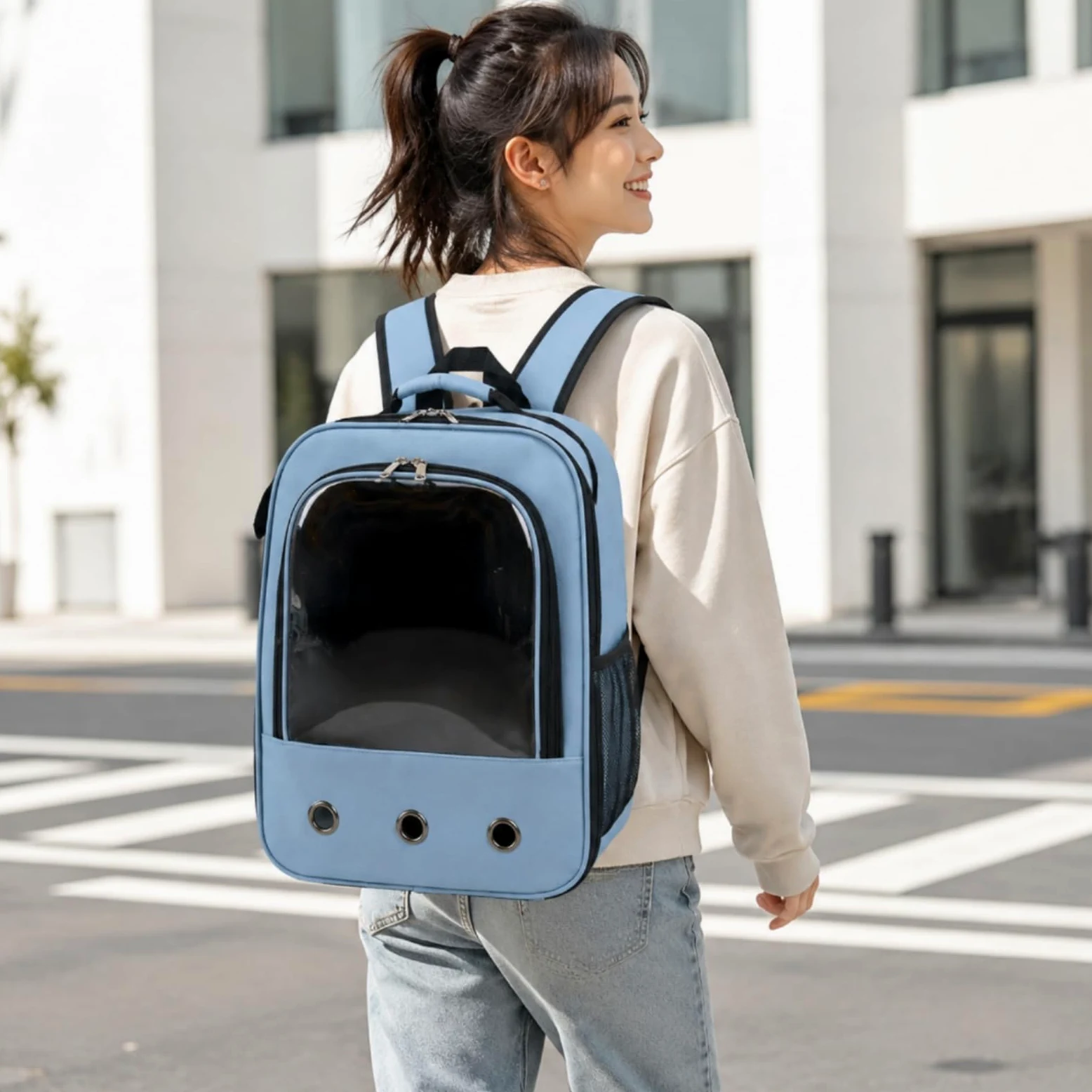 Zaino Trasportino Trasparente Zaino Porta Animali Portatile Borsa per Viaggiatori, Veterinario, Blu
