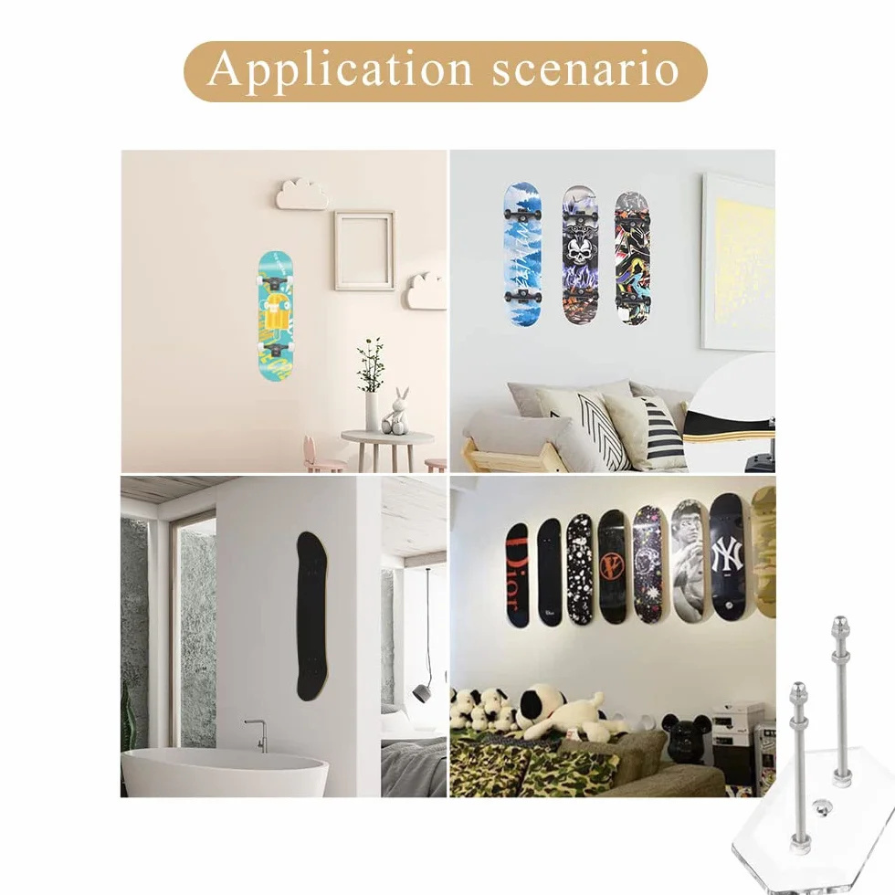 Ganci per Skateboard da Parete Supporto Display Stoccaggio Acrilico Clear 2 Pezzi
