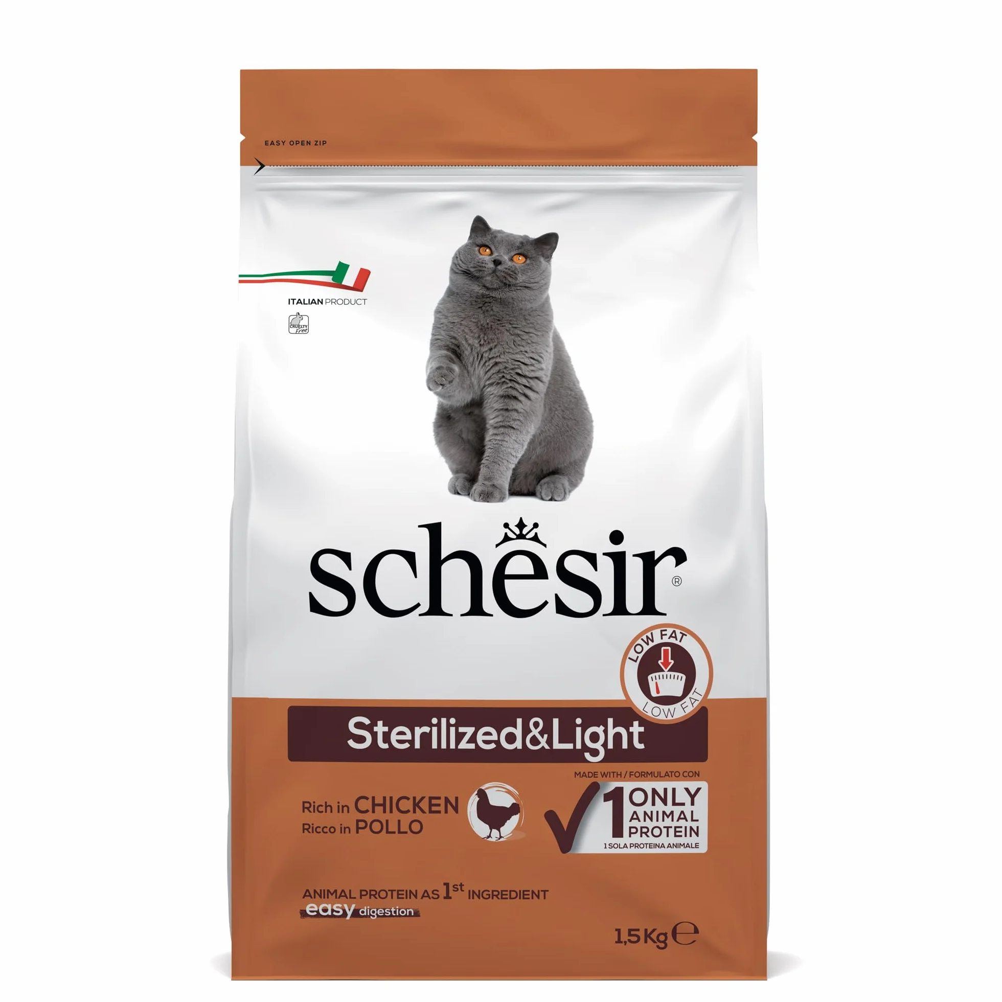 Schesir Sterilizzato e leggero Cibo Secco per Gatti Adulti Crocchette, 1,5 kg