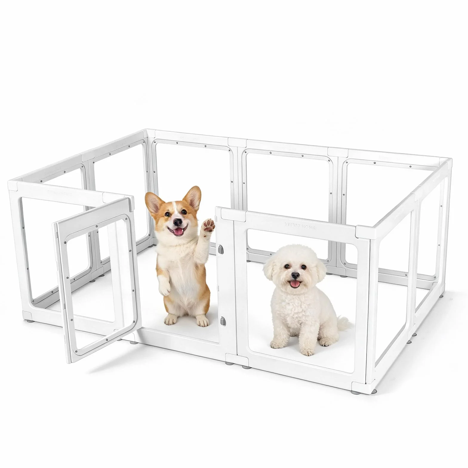 parco per cani in acrilico,10 pannelli facile da montare,recinto per cani chiaro da 60cm per interni esterni con porta con serratura,recinto per recinti per cani/gatti/conigli (152*102*61 CM)