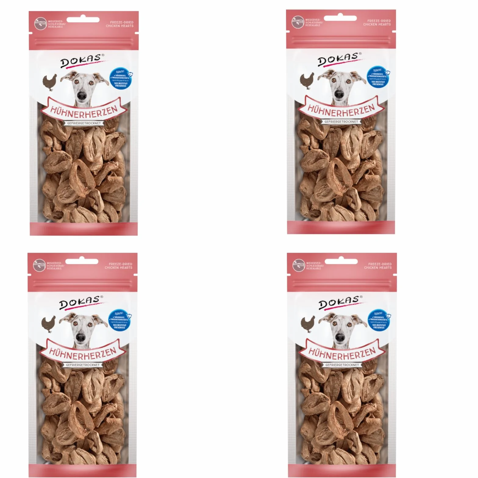 Dokas cuori di pollo liofilizzati | Confezione da 4 | 4 x 22 g | Alimento complementare per cani | Può favorire la masticazione naturale e completare l'alimentazione quotidiana