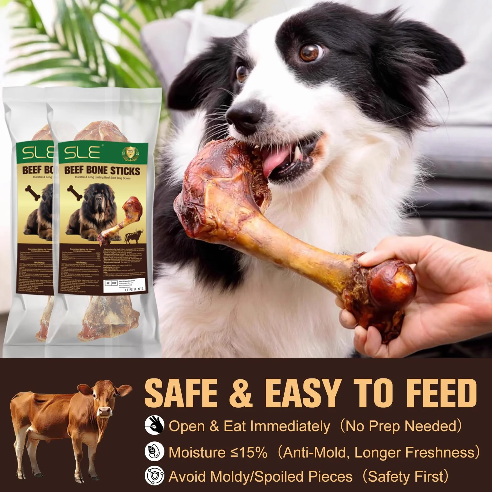 Manzo Osso masticabile per cani, Naturali Bisonte stick per la pulizia dei denti, Snack premio Ossa da masticativo per Cani Piccoli e Medi, Completamente Digestibili - Texture Croccante e Duratura (1)