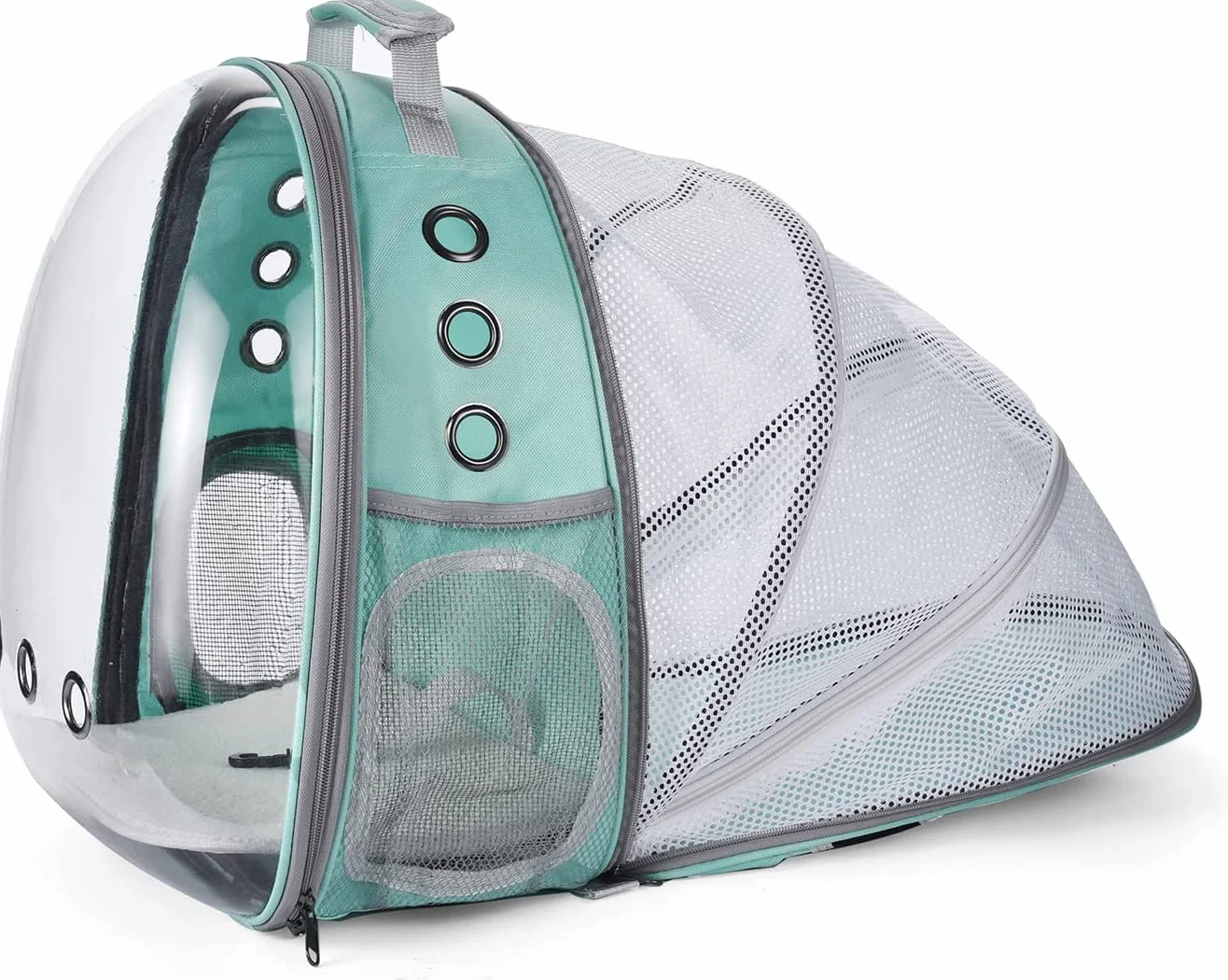 Zaino per Cani Gatti Estensibile, Zaino portatile per cani e gatti con finestra frontale trasparente e Retro espandibile, Zaino Capsula Spaziale ideale per Viaggo (Green, Behind Expand)