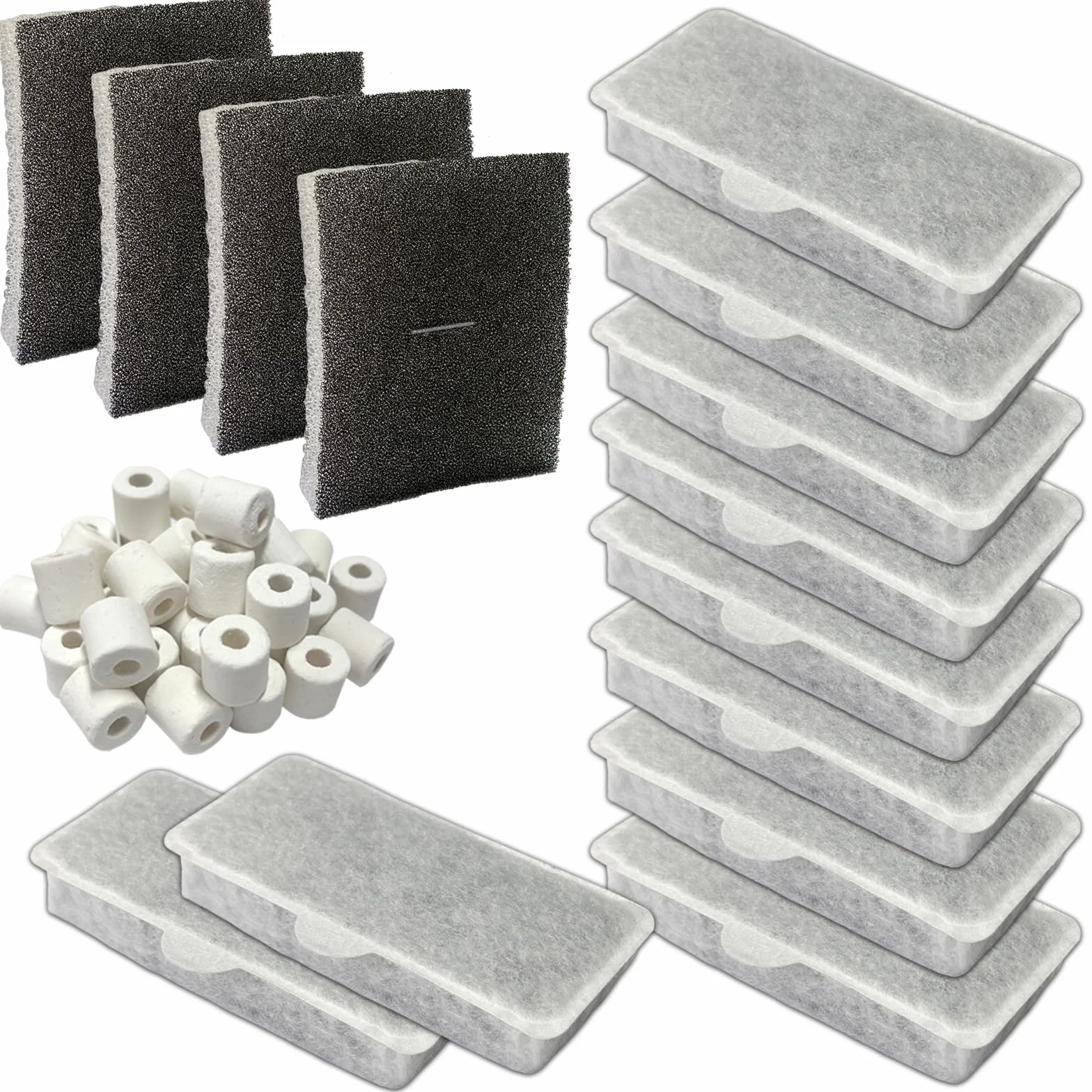 Ac350014 Ac350013 Filter Media Kits Replacement for Askoll Pure M-L-XL Aquarium, Includes 1 Pack of 200g Ceramic Rings, 4 Filtration Sponges And 10 Cartridges