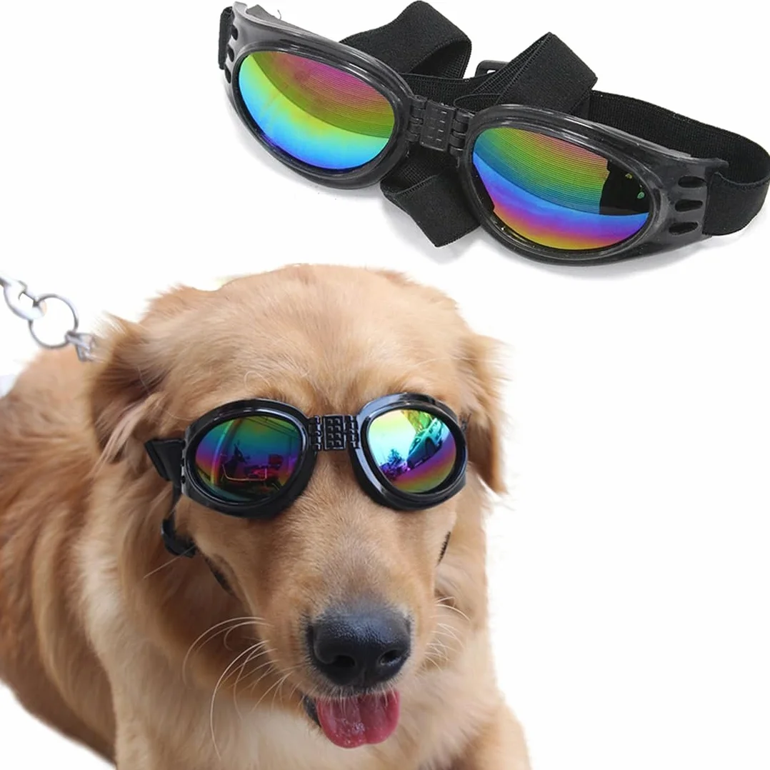 Occhiali Per cani, Occhiali da Sole Cani con Cinturini Regolabili, Accessori Cani Domestici Occhiali, Occhiali da Sole Cani， Protezione UV, Occhiali da Sole e Protettivi per Cani