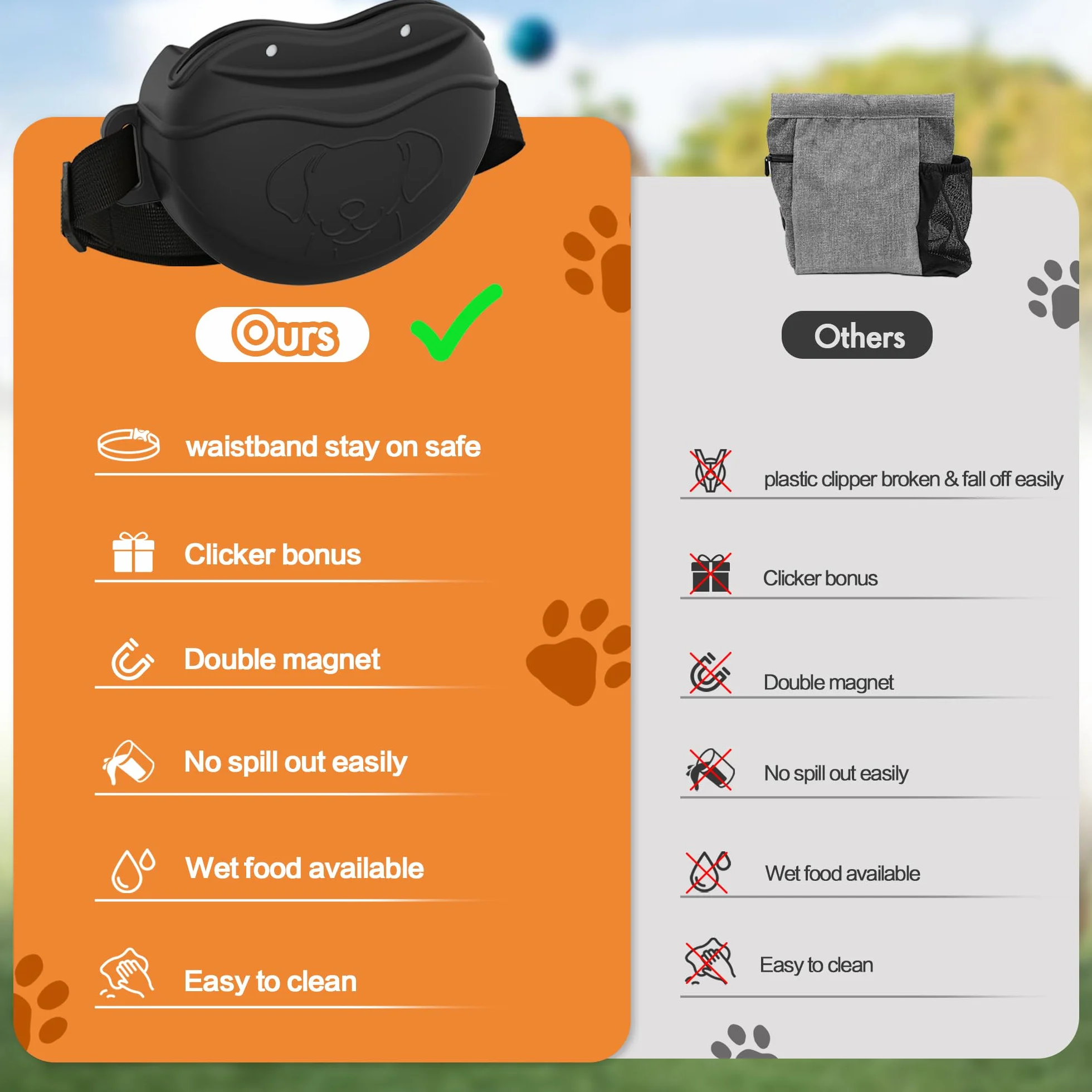 AWINNER Borsa per Cani in Silicone di Alta qualità, 4 potenti magneti, Chiusura Magnetica migliorata, Cintura Regolabile in Vita, Ideale per addestramento di Cuccioli, Passeggiate all'aperto (Nero)