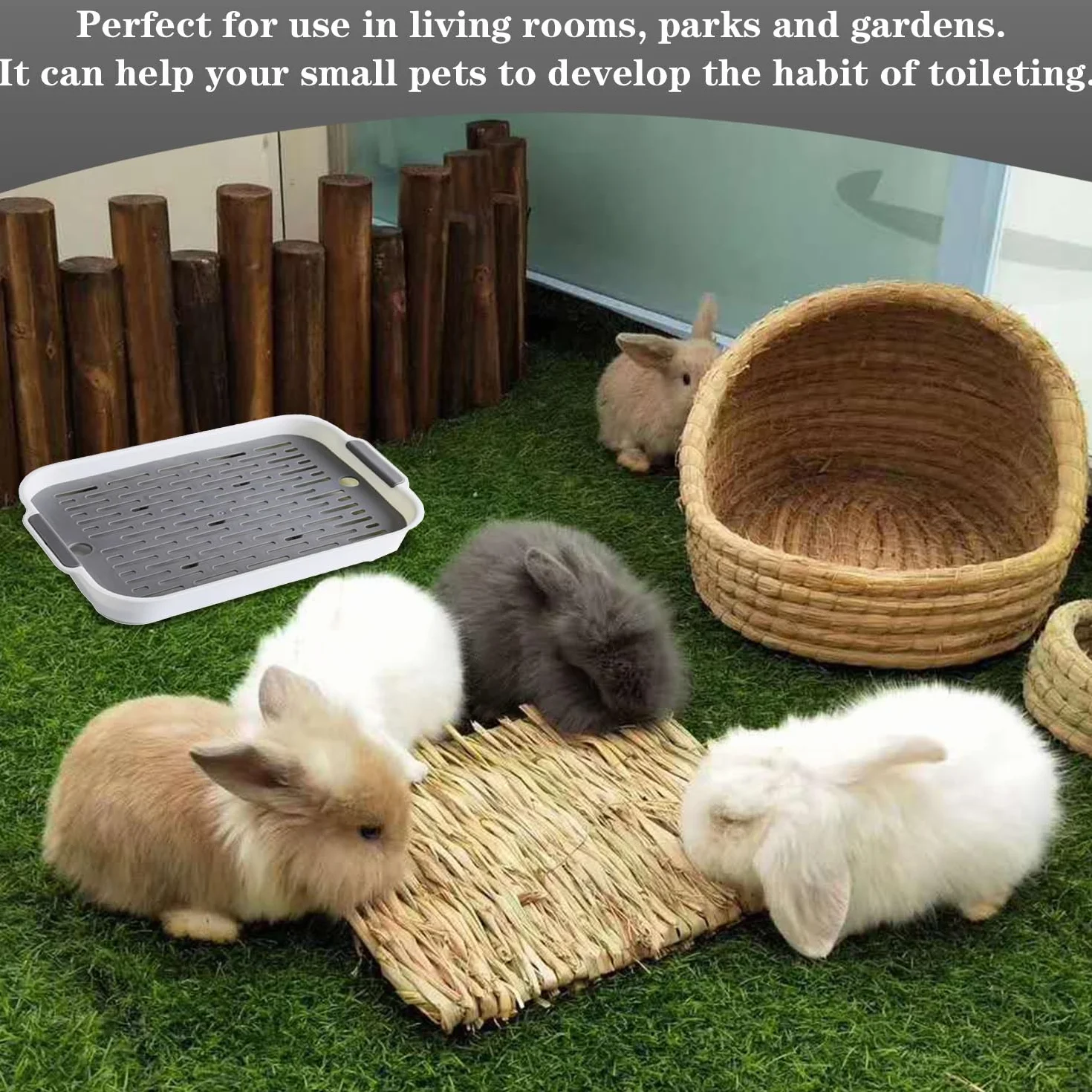 Lettiera per Coniglio e Piccoli Animali - Vasino, Cassetta, Toilette Con Filtro per la Pulizia (Grigio)