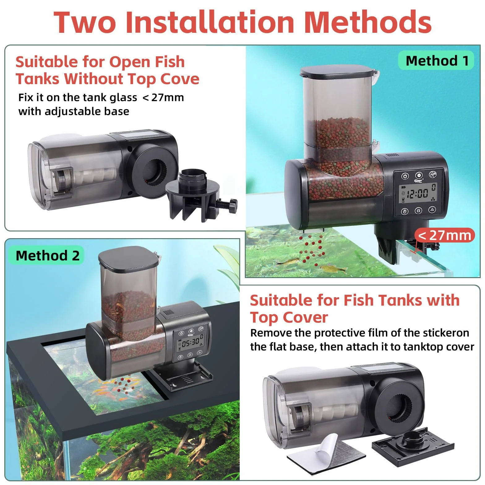 hygger Mangiatoia Automatica Acquario Pesci,500ml Alimentatore Automatico per Acquario con Display LCD Controller, Automatic Fish Feeder for Weekend Holiday(Battery Not Included)