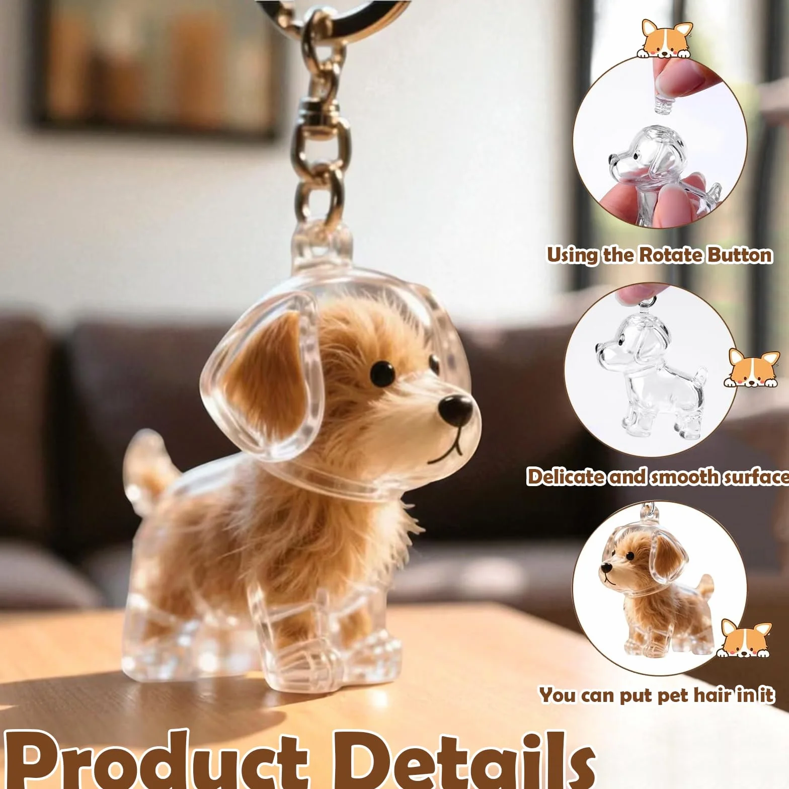 3 Portachiavi Capsule Trasparenti per Peli di Cani – Ricordo Commemorativo DIY, Ciondolo per Conservare Peli o Baffi del Cane, Portachiavi Memoriale per Amanti degli Animali