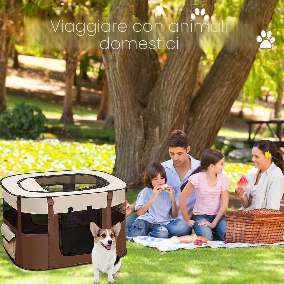 Cane per cuccioli pieghevole in tessuto Oxford 70 x 55 x 40 cm caffè