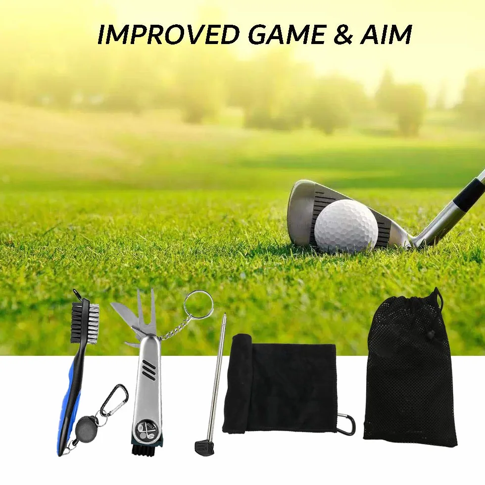 Kit Accessori Golf Spazzola Asciugamano Strumento Riparazione Marcatore Palline
