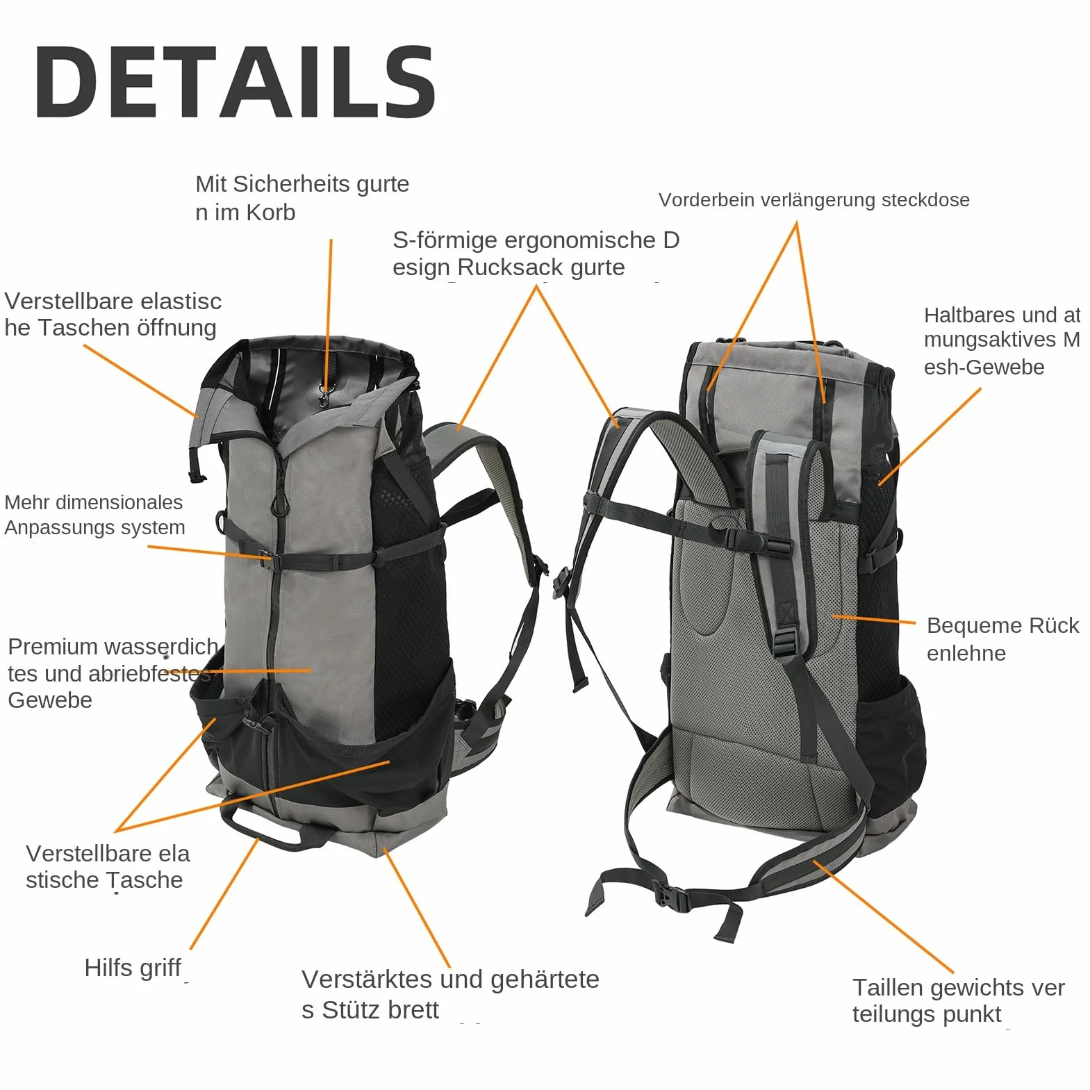 Zaino per cani – 43 cm grande borsa per animali domestici, spallacci ergonomici, zaino da viaggio in rete traspirante | robusto e multifunzionale trasportatore di cani per passeggiate, campeggio