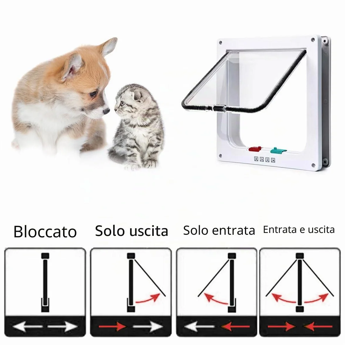 Porta per Gatti e Cani, Gattaiola 4 Vie, Porticina per Animali Domestici (M)