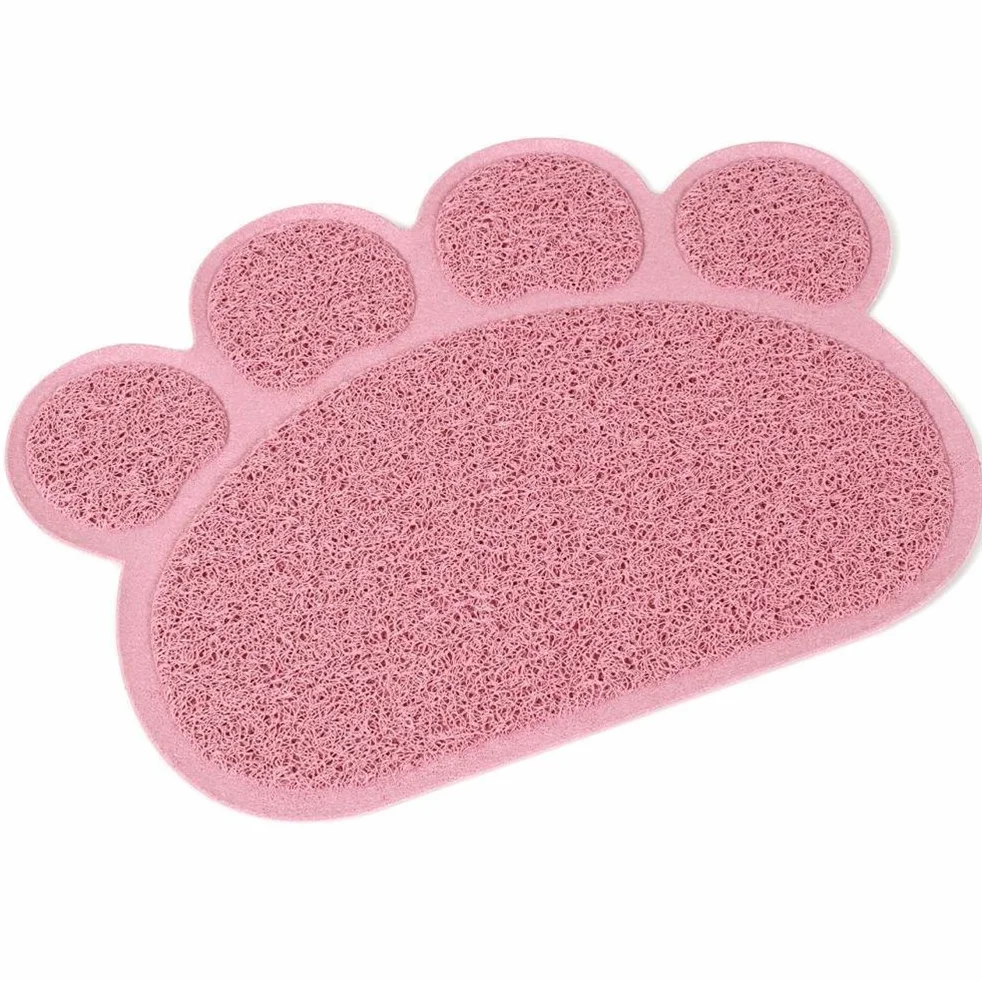 KINGCOO Tappetino Lettiera Materassino Pet, Impermeabile Tappeto per Animali a Forma di Zampa Lettiera Catcher Trapper Table Food Tappetino per Cane Gatto Ciotola Tessuto,30cmx40cm,PVC (Loto Rosa)