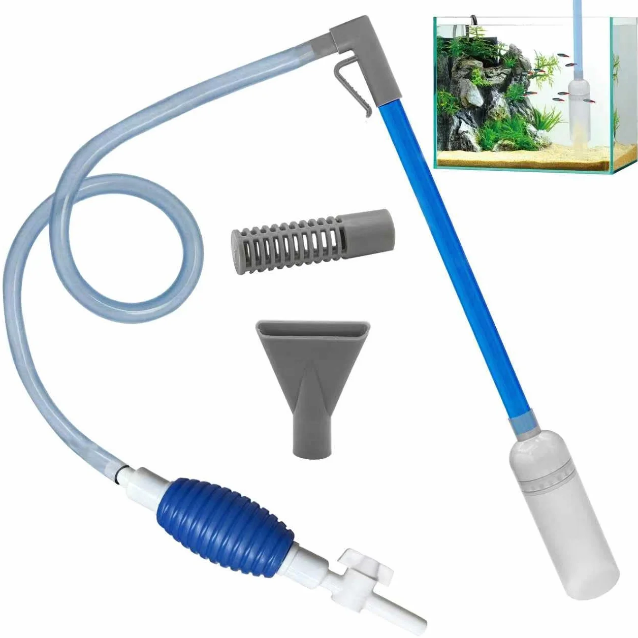 TZEKING Sifone Acquario,1.7m Aquarium-Syphon-Kiesreiniger mit Handpumpe,Scambiatore d'Acqua dell'acquario,Aspiratore per acquari,per Cambio Acqua,Lavaggio della Sabbia