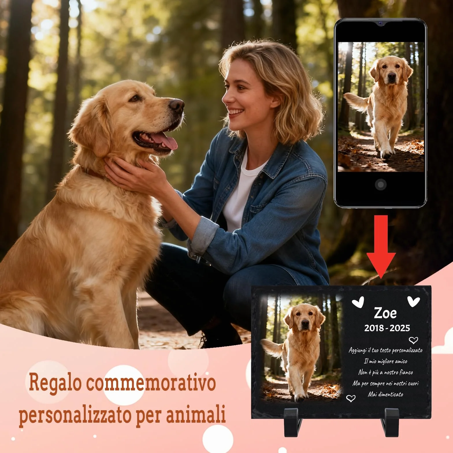 Targa Commemorativa in Ardesia per Cani, Cornice Fotografica Personalizzata, Regalo di Condoglianze