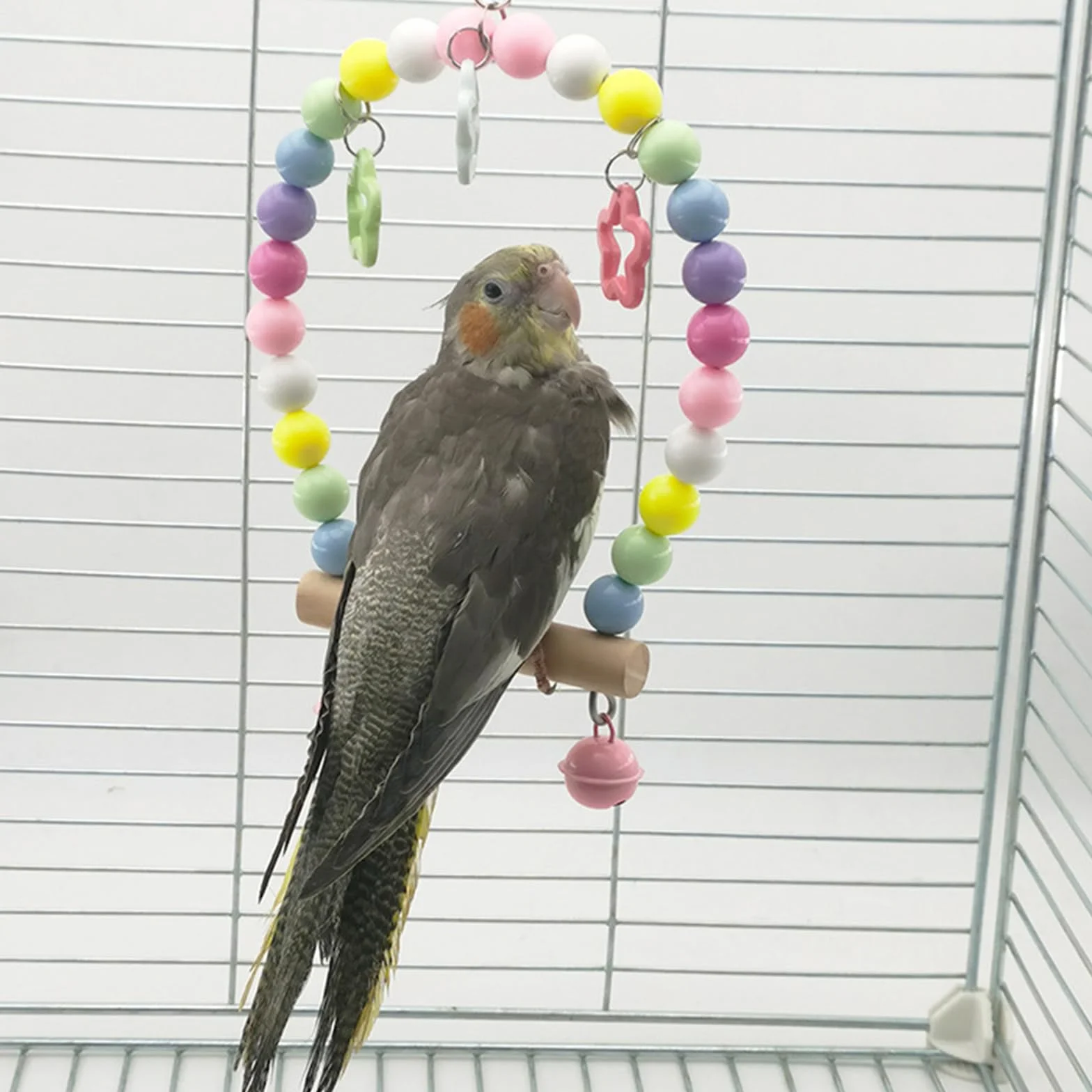 Altalena per uccelli in legno con campanella, giocattolo da appendere per pappagalli