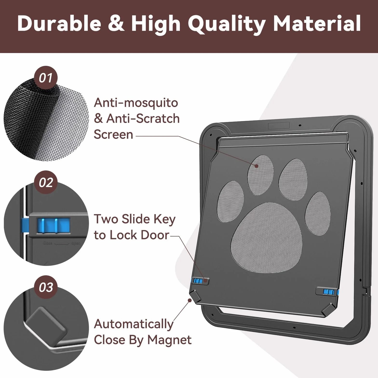Namsan Lembo per zanzariera con lembo magnetico per cani, porta per animali domestici con chiusura a chiave