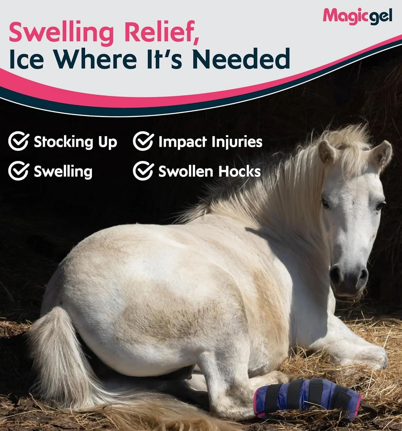 Magic Gel Impacco Ghiaccio per Cavalli - Impacchi Gel per Raffreddamento: Gambe, Garretto, Caviglia, Ginocchio e Zoccoli. Stivale Ghiaccio Gel Singolo per Stinco Cavallo (Doppio pacco)