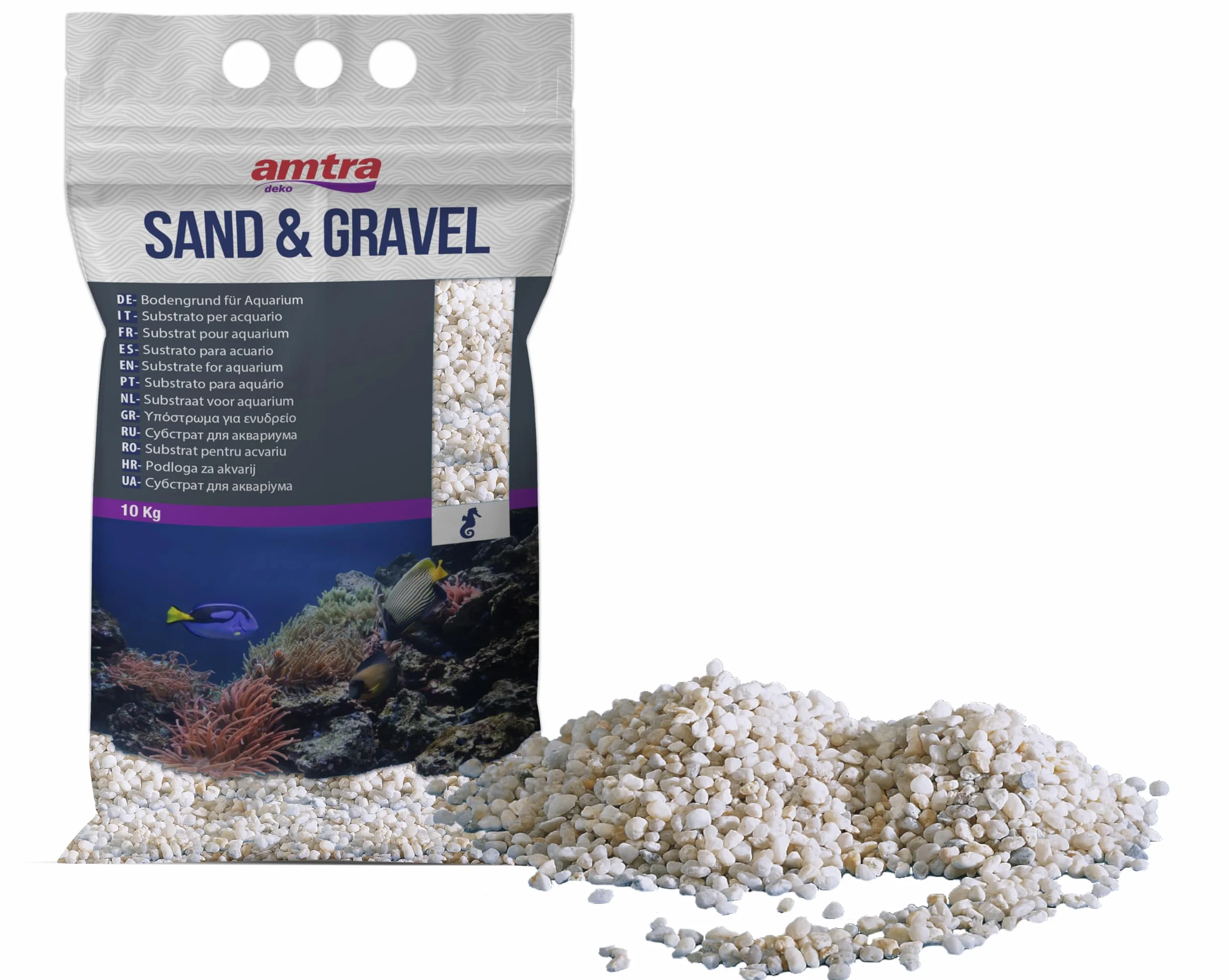 AMTRA GHIAIA NOA, ghiaia naturale dell'acquario, pavimento decorativo, grani grossolani bianchi dimensioni 2-5 mm, formato 10KG