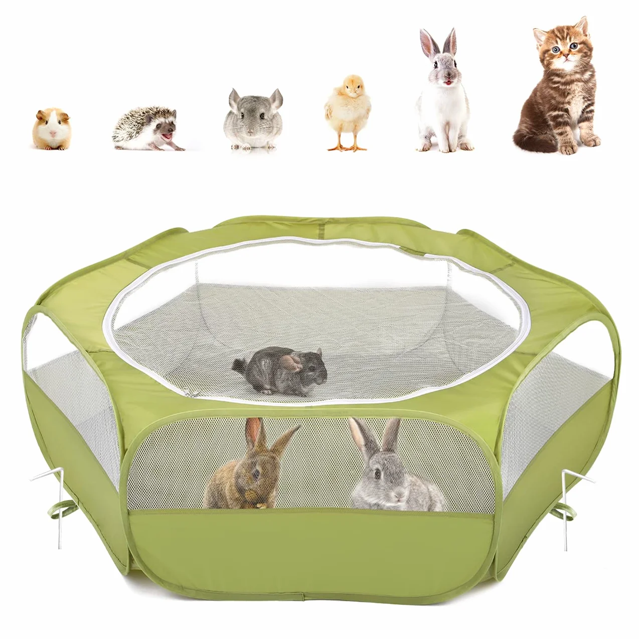 Pawaboo Recinto per Animali Domestici, Box per Animali Piccoli, Tenda per Gatti Cani Cuccioli, Portatile Gabbia, Recinzione in Tessuto Oxford e a Rete, Resistente e Pieghevole, Avocado Verde