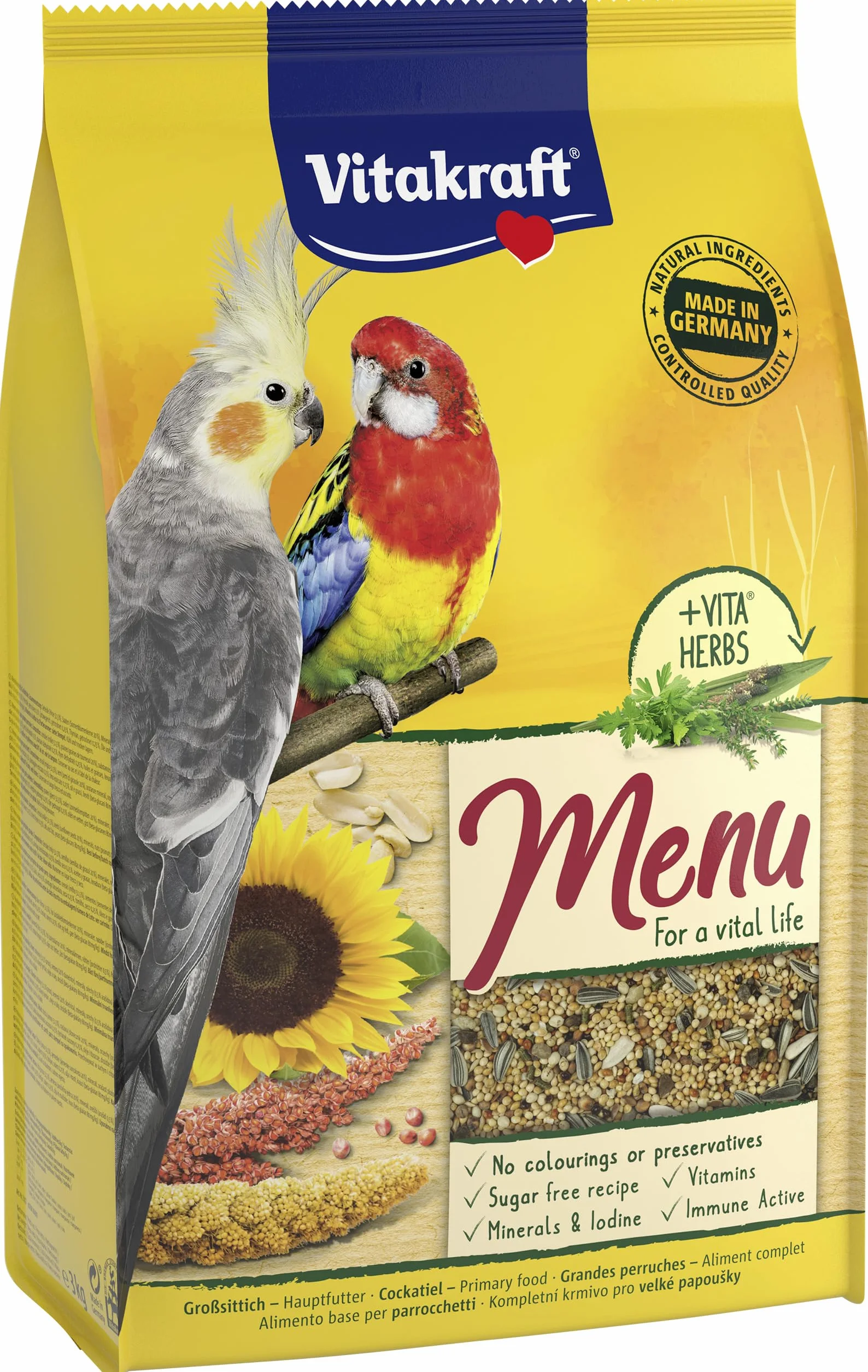 Vitakraft Menú alimento completo per grandi parrocchetti con cereali e noci 3kg
