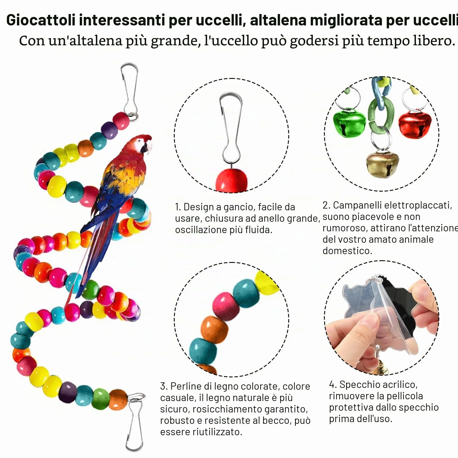 Giochi per Uccelli Pappagalli Altalena Giocattolo da Masticare per Cockatiels Pappagallini Inseparabili
