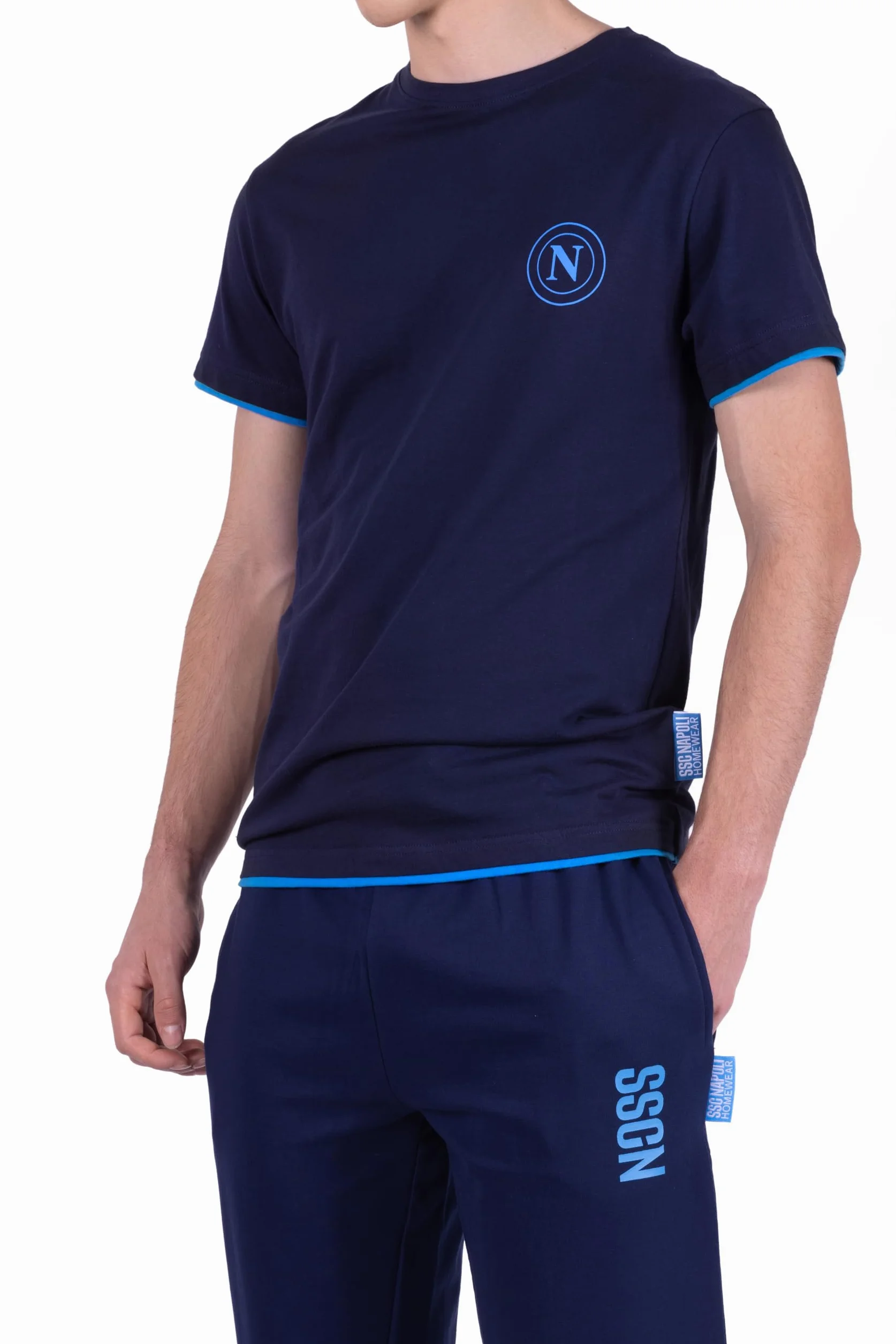 S.S.C. Napoli, Parte sopra Maniche Corte Homewear in Jersey, 100% Cotone, Blu Navy, Unisex