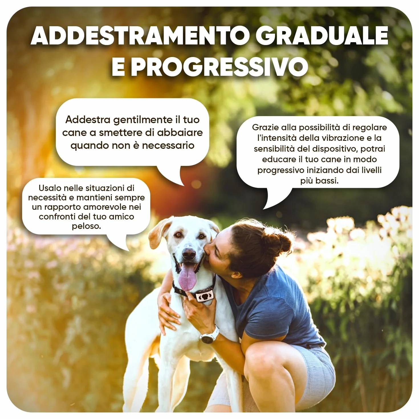 Collare Antiabbaio per Cani Educativo e Innocuo, Collare Cane Vibrazione con 8 Livelli e Suoni Regolabili, Collare Addestramento Cani Fino a 70kg, Senza Scossa, Ricaricabile, 7 Livelli di Sensibilità