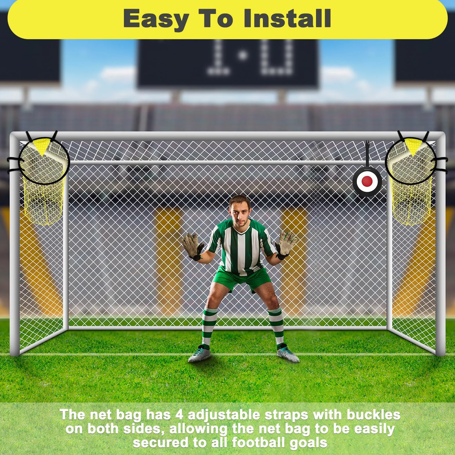 3Pcs Accessori Allenamento Precisione Calcio con Bersaglio Mobile & Attrezzatura Cinghie Regolabili, Rete Cancello Obiettivo per Bambini, Target Net Cancelli Bersagli Top Bins Formazione Portatile