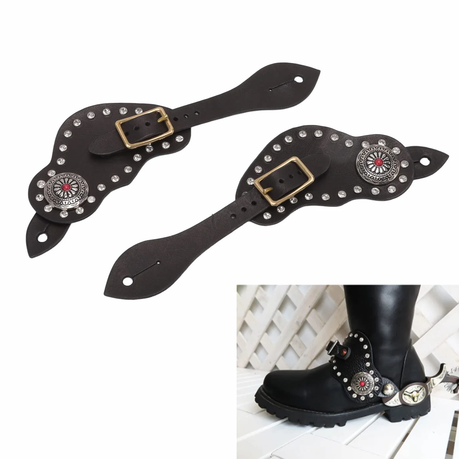 Cinturini per speroni in Pelle per Uomo Donna, Cinturini per speroni Occidentali in Pelle Stile Vintage Occidentale Equipaggiamento Protettivo per Equitazione Accessori equestri