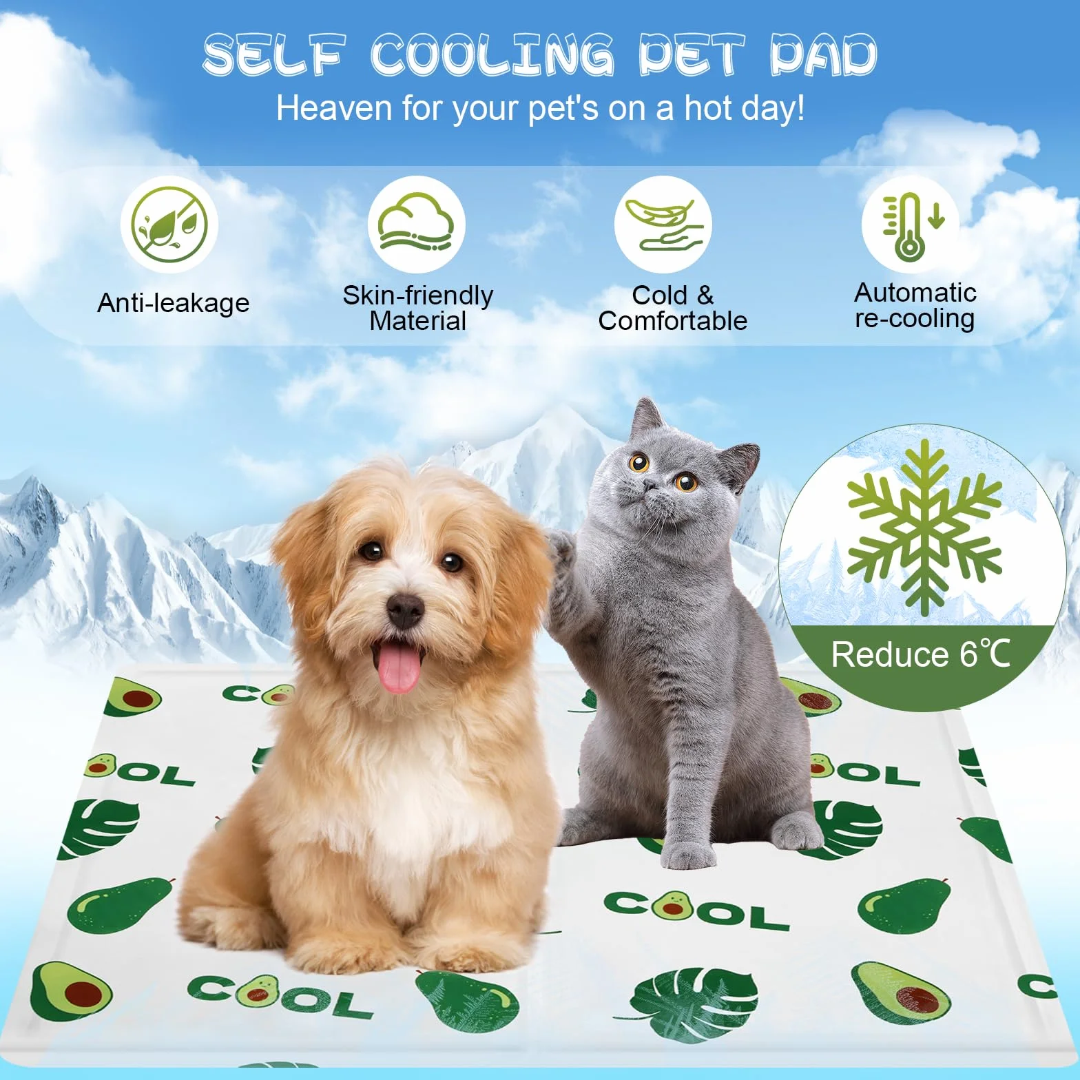 Ninonly Tappetino Refrigerante per Cani Gatti 50x65 Antiscivolo Impermeabile Gel