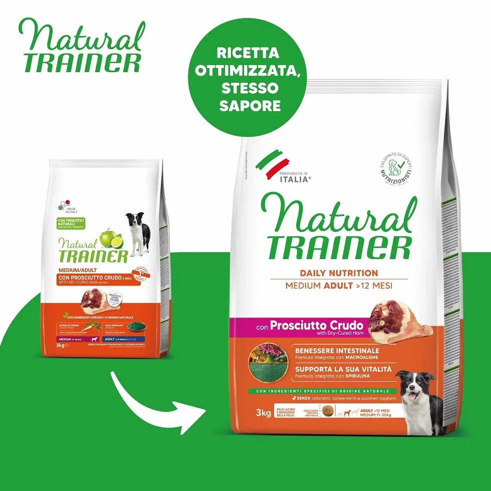 Cibo per Cani Medium Adult Trainer Natural Prosciutto Crudo 3 Kg