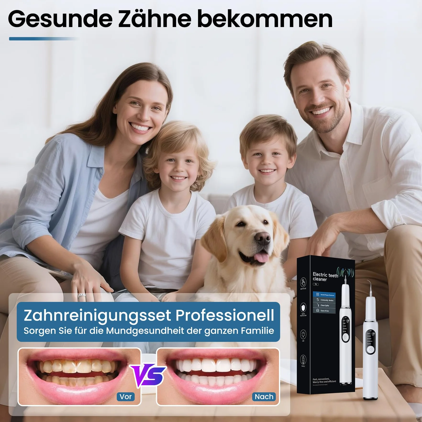 Kit Pulizia Denti Tartaro, Kit Pulizia Denti Animali Domestici, 5 modalità di Spazzolino Denti Cane, Pulizia Denti tartaro con 4 Teste Intercambiabili Per Spazzolare il Tartaro da Persone e Animali