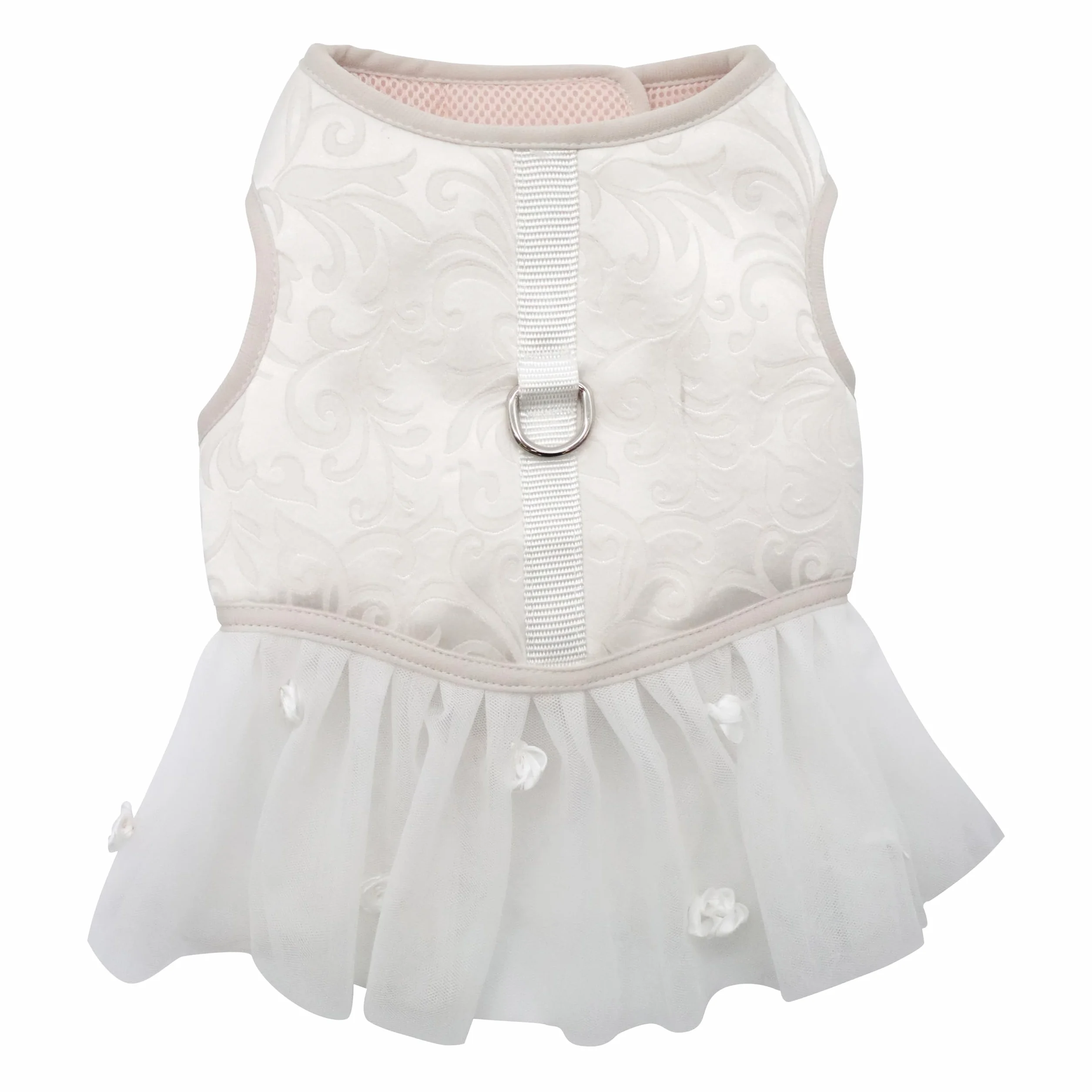 Croci Ceremony Bride - Pettorina per cane femmina, Per Matrimoni, Vestito per cani con Gonna in Tulle, Fantasia Damascata, Regolabile, L/46-53 cm