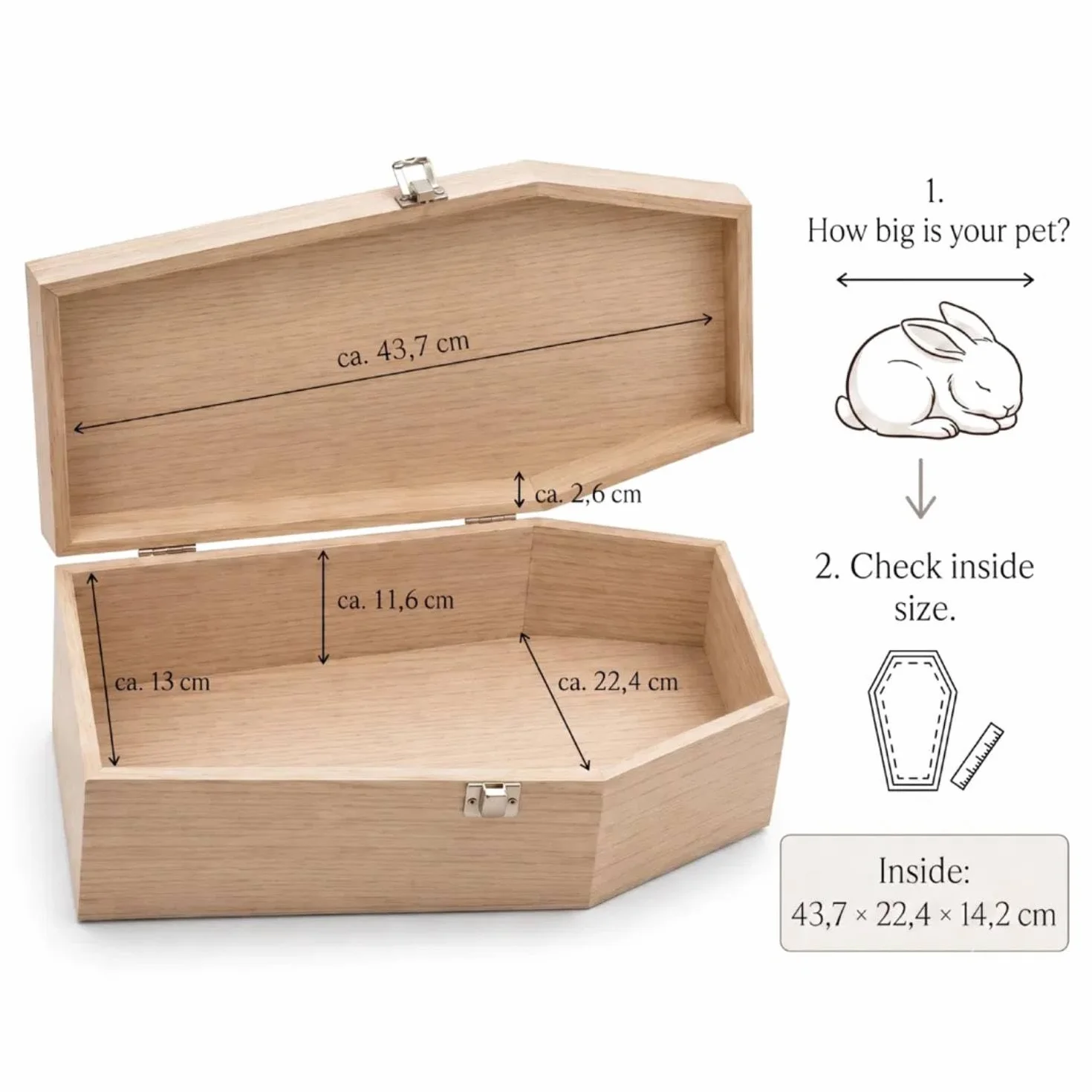 PrimoLiving bara per Animali Domestici in Legno Finitura Naturale - Misura L per Piccoli Animali Domestici - bara per Animali Domestici con Chiusura Fissa in Metallo - bara in Legno di Alta qualità