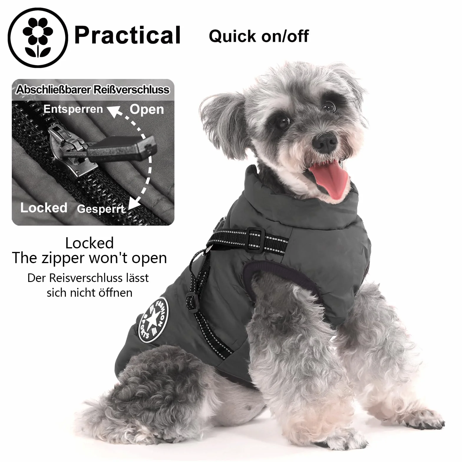 Cappotto Cane Invernale Impermeabile con Pettorina e Strisce Riflettenti