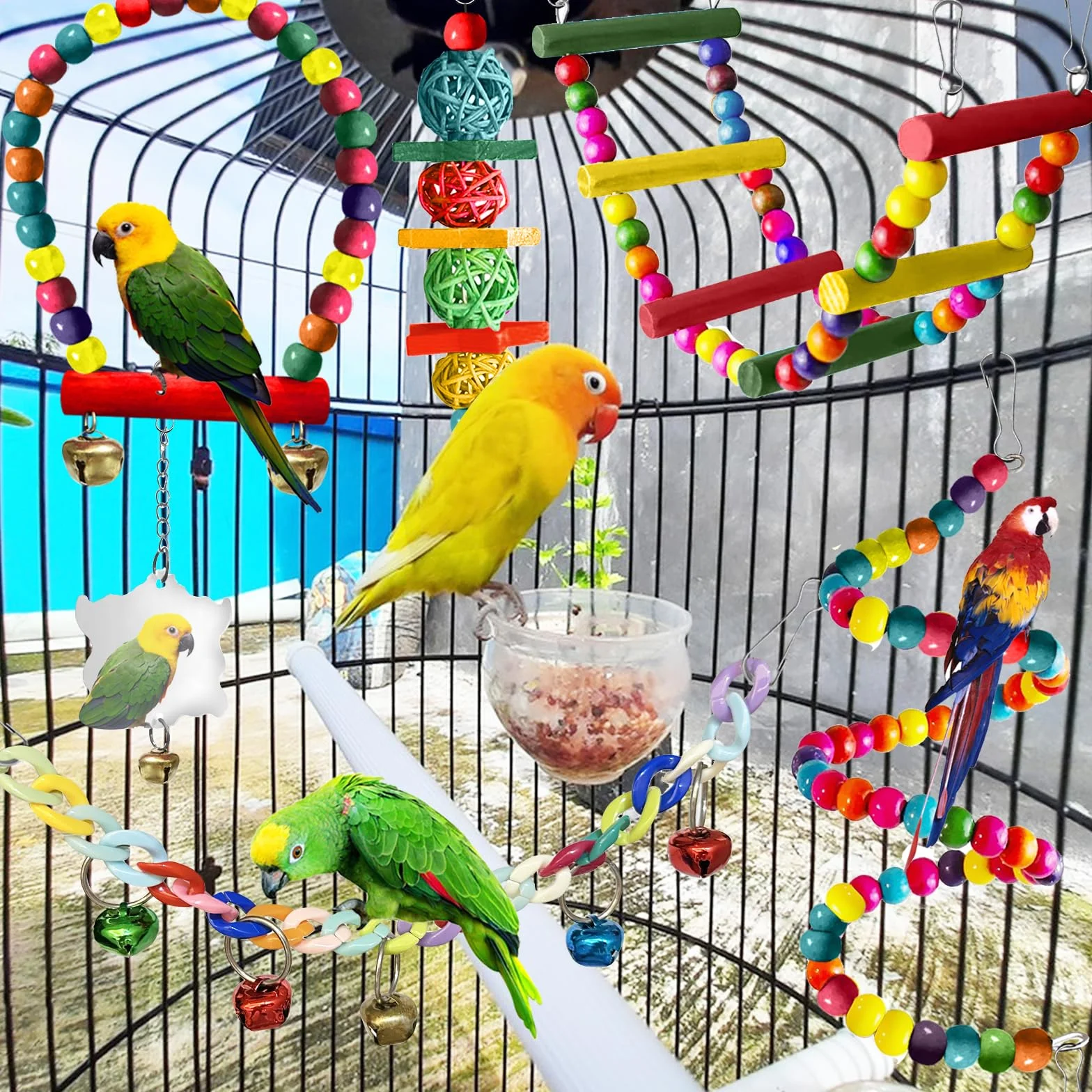 Giochi per Uccelli Pappagalli Altalena Giocattolo da Masticare per Cockatiels Pappagallini Inseparabili