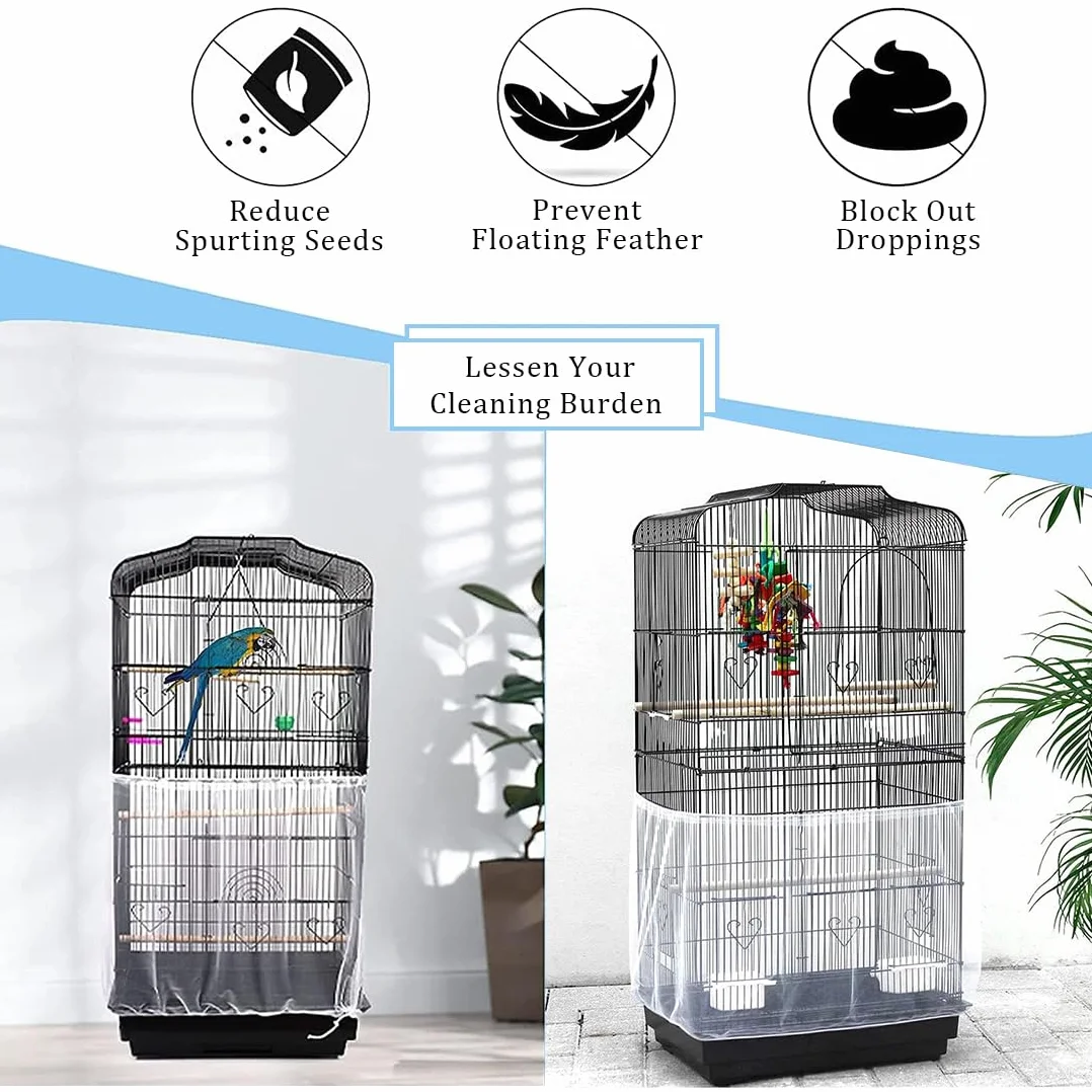 Bird Cage Seed Catcher Copertura Gabbia Uccelli Ventilata Antipolvere Regolabile 140-220cm Bianco