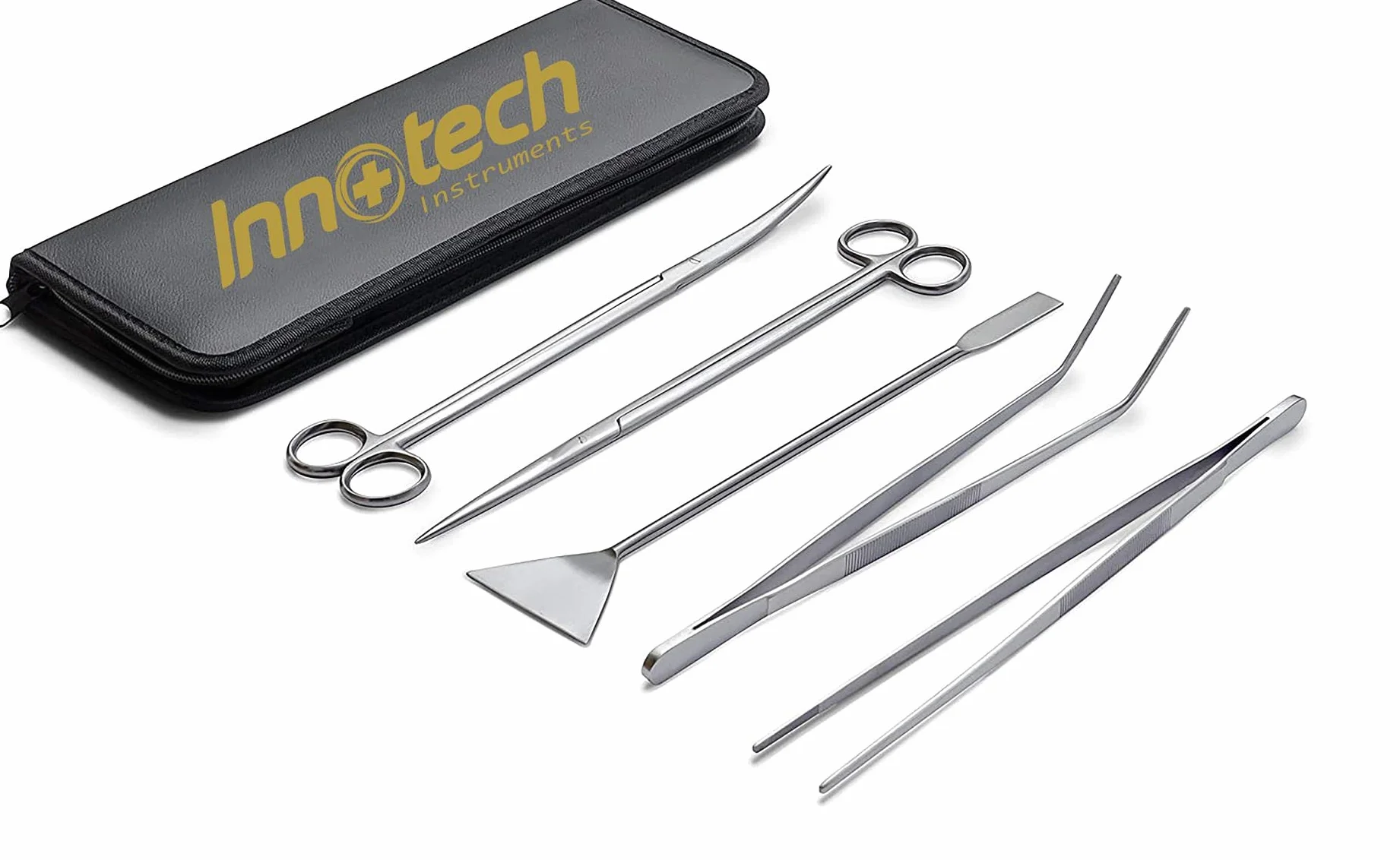 Innotech Kit pulizia acquario nero Aquascaping Set completo terrario Strumenti cura acciaio inossidabile pinzette forbici spatola set 5