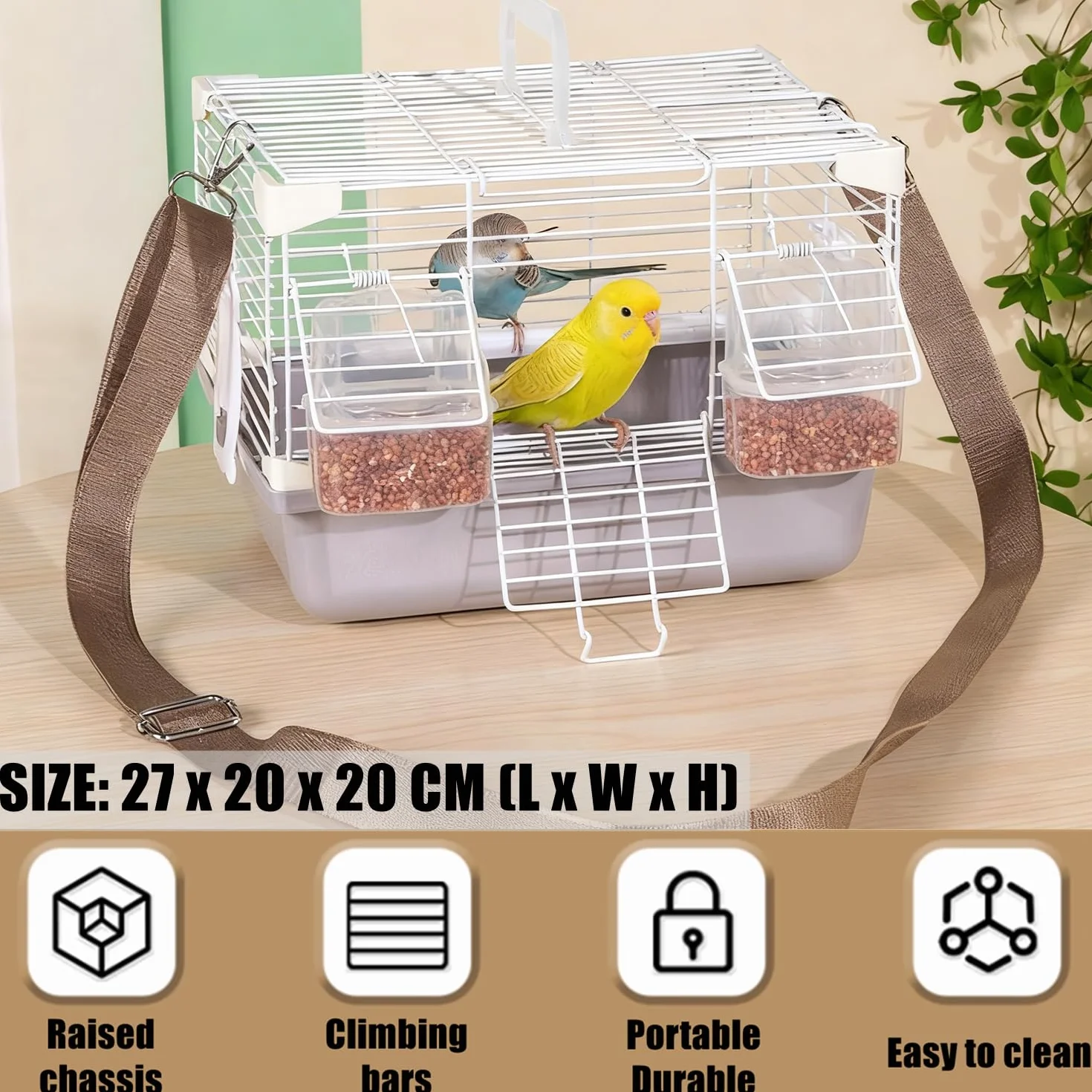 Gabbia per Uccelli Trasportino da Viaggio per Uccelli Gabbia per Canarini con Mangiatoie Posatoi Contenitore da Trasporto per Pappagalli Parrocchetti Piccoli Animali per Viaggi (Grigio)