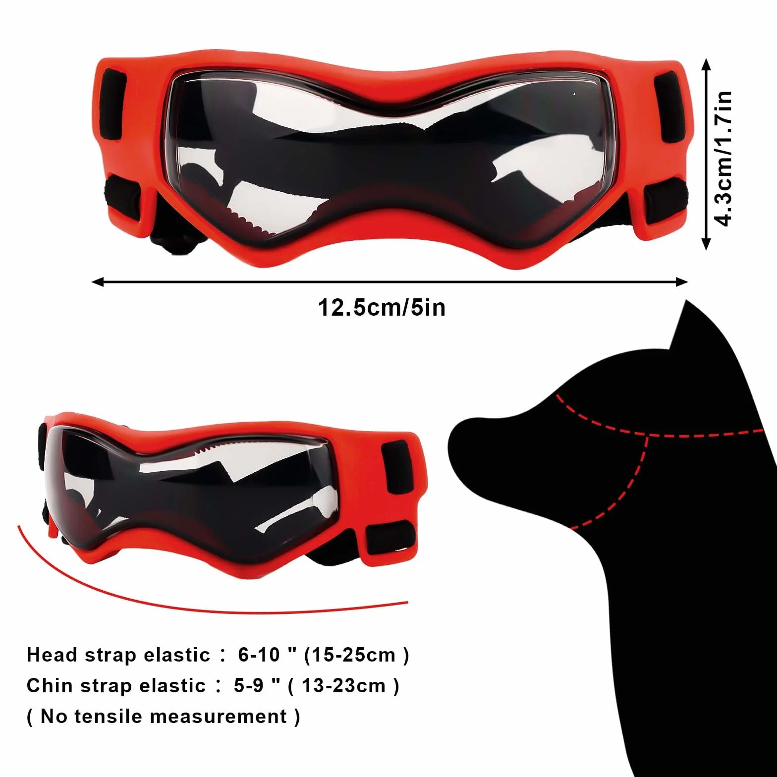 Occhiali da Sole per Cani Antivento e Antiappannamento, Regolabili per Animali Domestici di Taglia Piccola e Media - Protezione per Gli Occhi All'Aperto (Rosso)