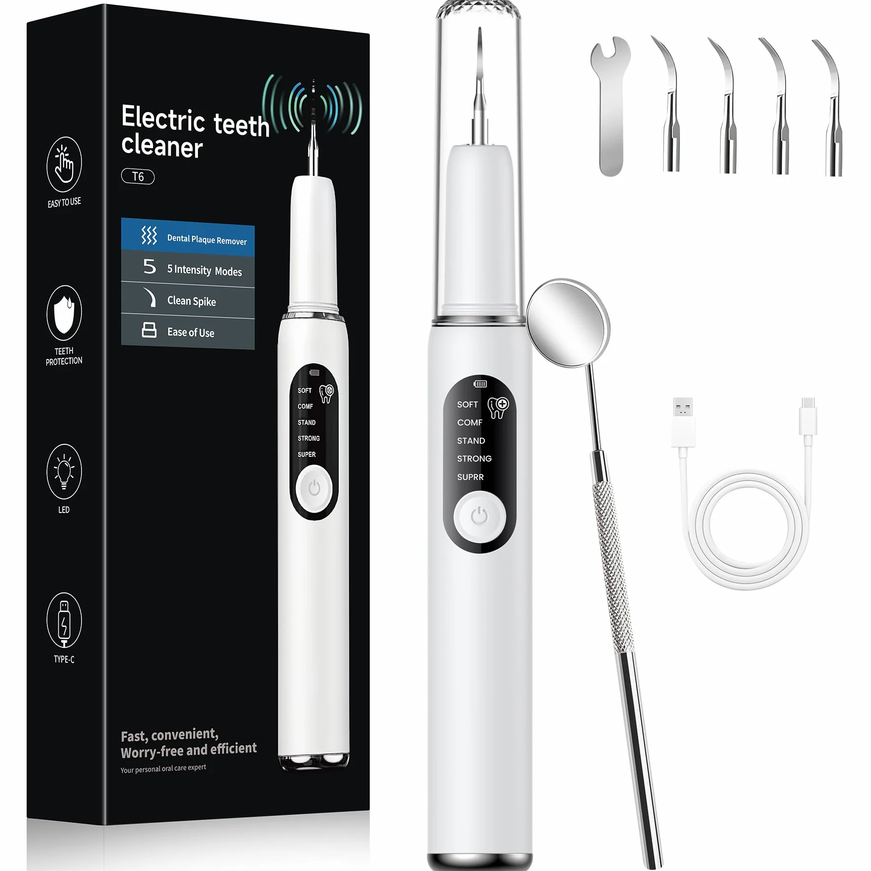 Kit Pulizia Denti Tartaro, Kit Pulizia Denti Animali Domestici, 5 modalità di Spazzolino Denti Cane, Pulizia Denti tartaro con 4 Teste Intercambiabili Per Spazzolare il Tartaro da Persone e Animali