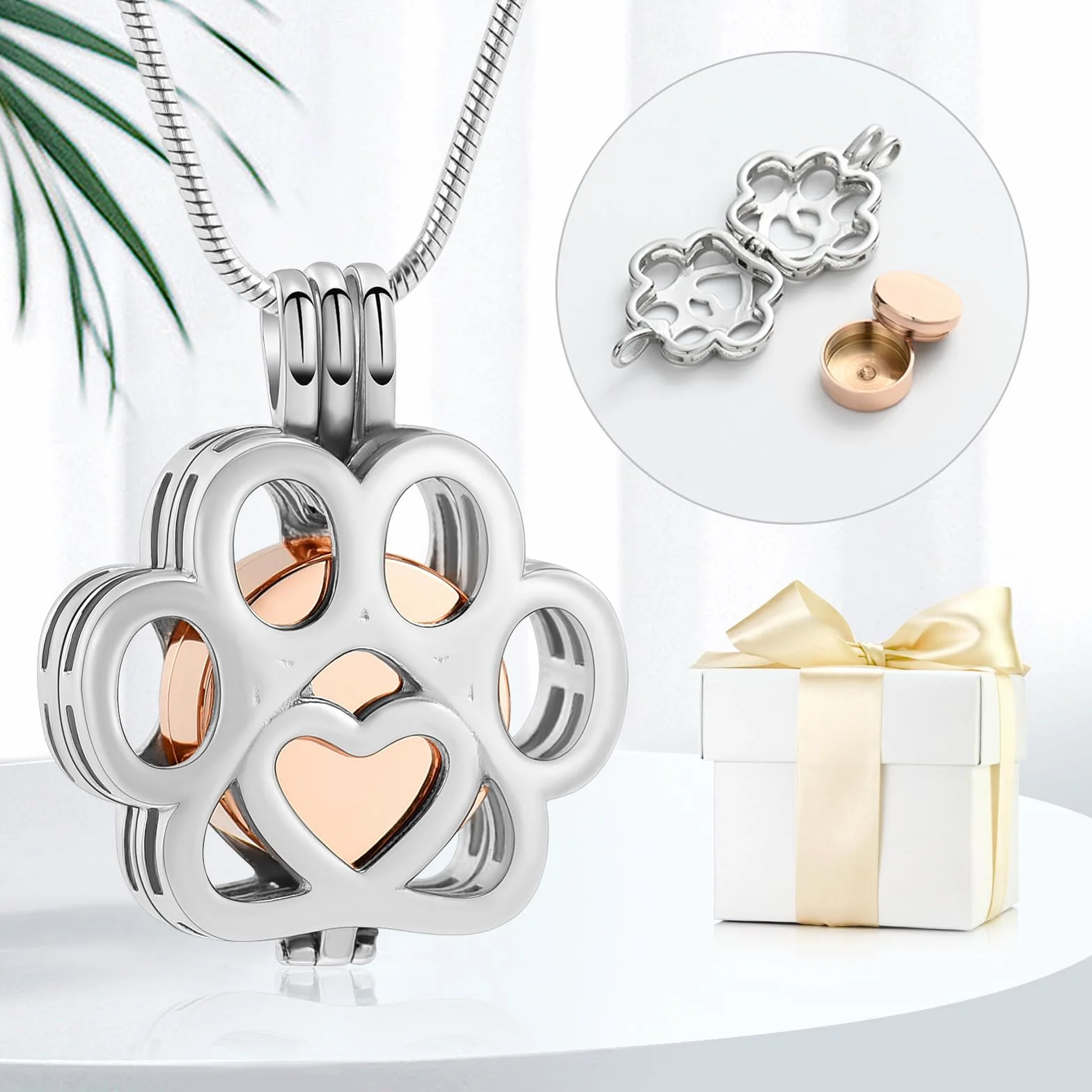 Ceneri per animali domestici per cane/gatto zampa in acciaio inox Memorial Locket Urna collana all'interno Mini caso Keepsake cremazione gioielli donna uomo