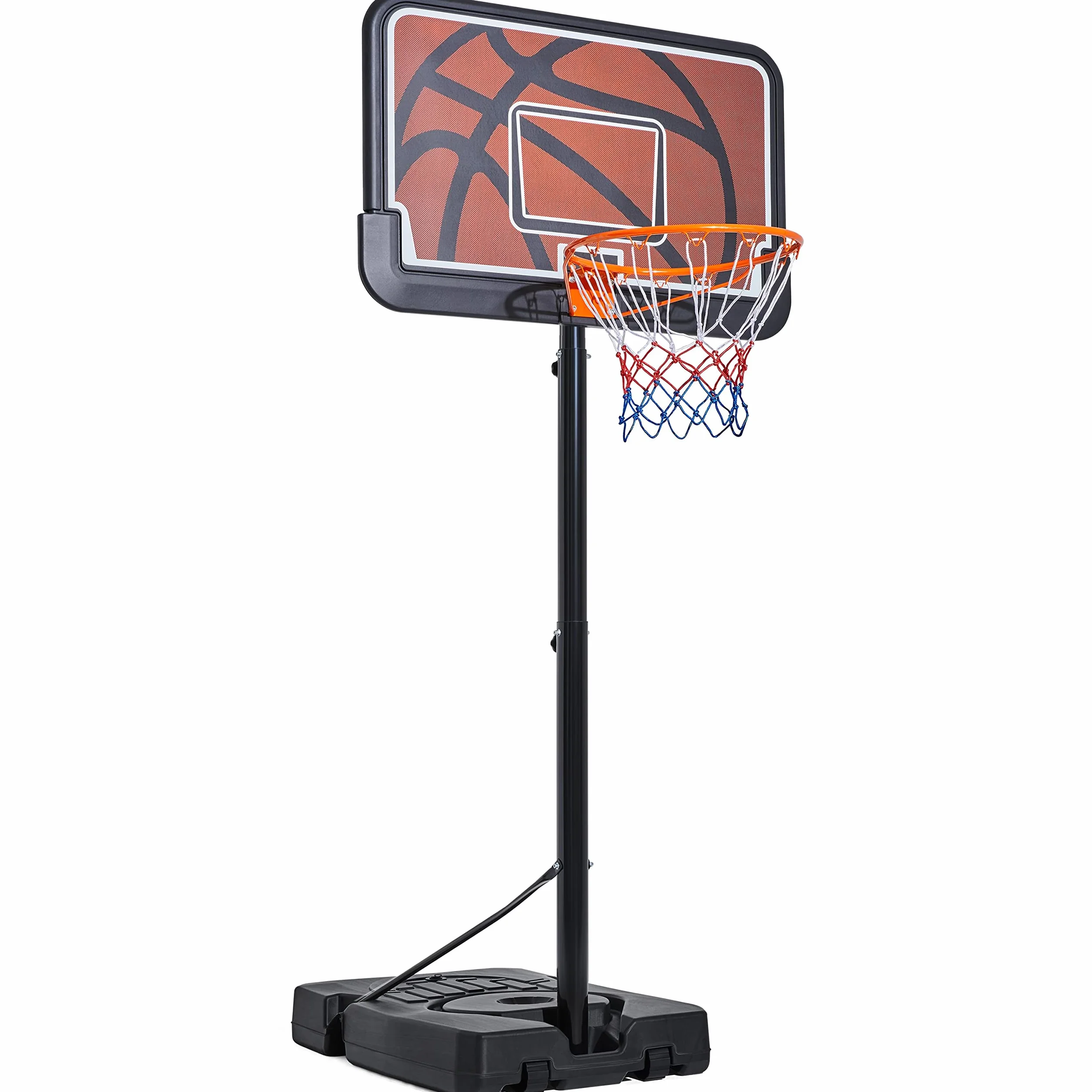 Yaheetech Canestro da Basket con Tabellone Cerchio Regolabile 233-308 cm da Interno/Esterno in HDPE e Metallo con Ruote Nero/Arancione