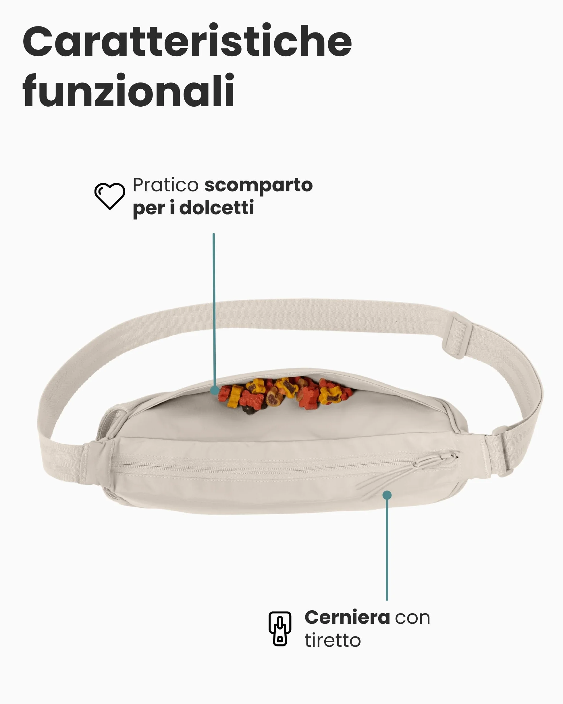 LARKSON Half Moon Bag Borsa per Cani Beige - Fiete - Sacchetti per Addestramento Cani - Tasca Porta Snack con Dispenser di Sacchetti per i Bisogni - Borsa Riflettente per Passeggiate - Idrorepellente