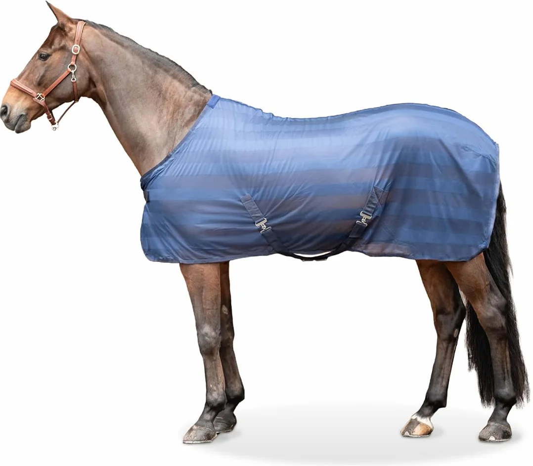 Equinate Coperta anti-insetti Guardian con imbottitura per il garrese e cinghie incrociate 125 cm Navy - Coperta per equini con protezione efficace contro mosche e insetti - Coperta per cavalli